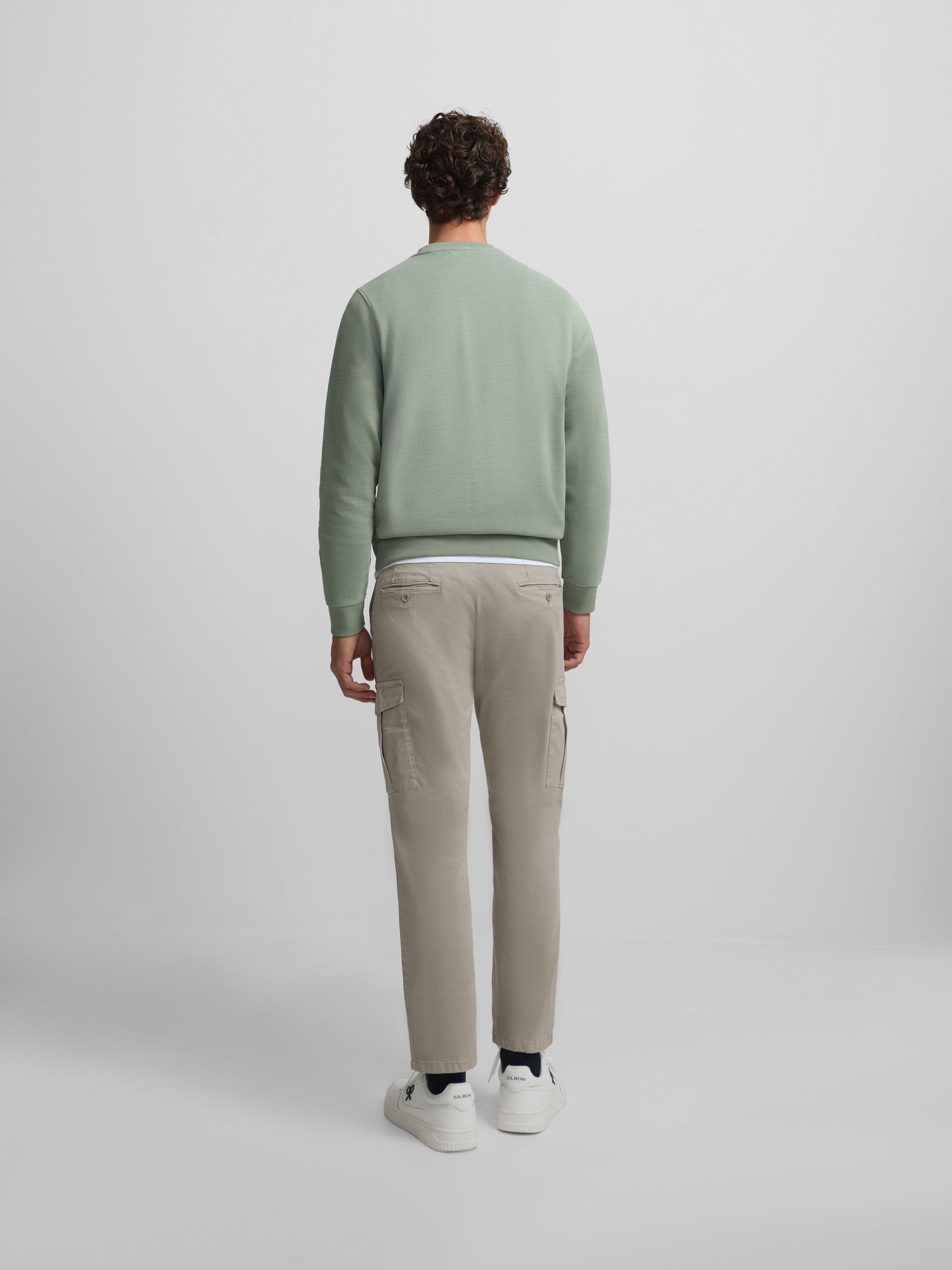 Beige pleated cargo jogger pants