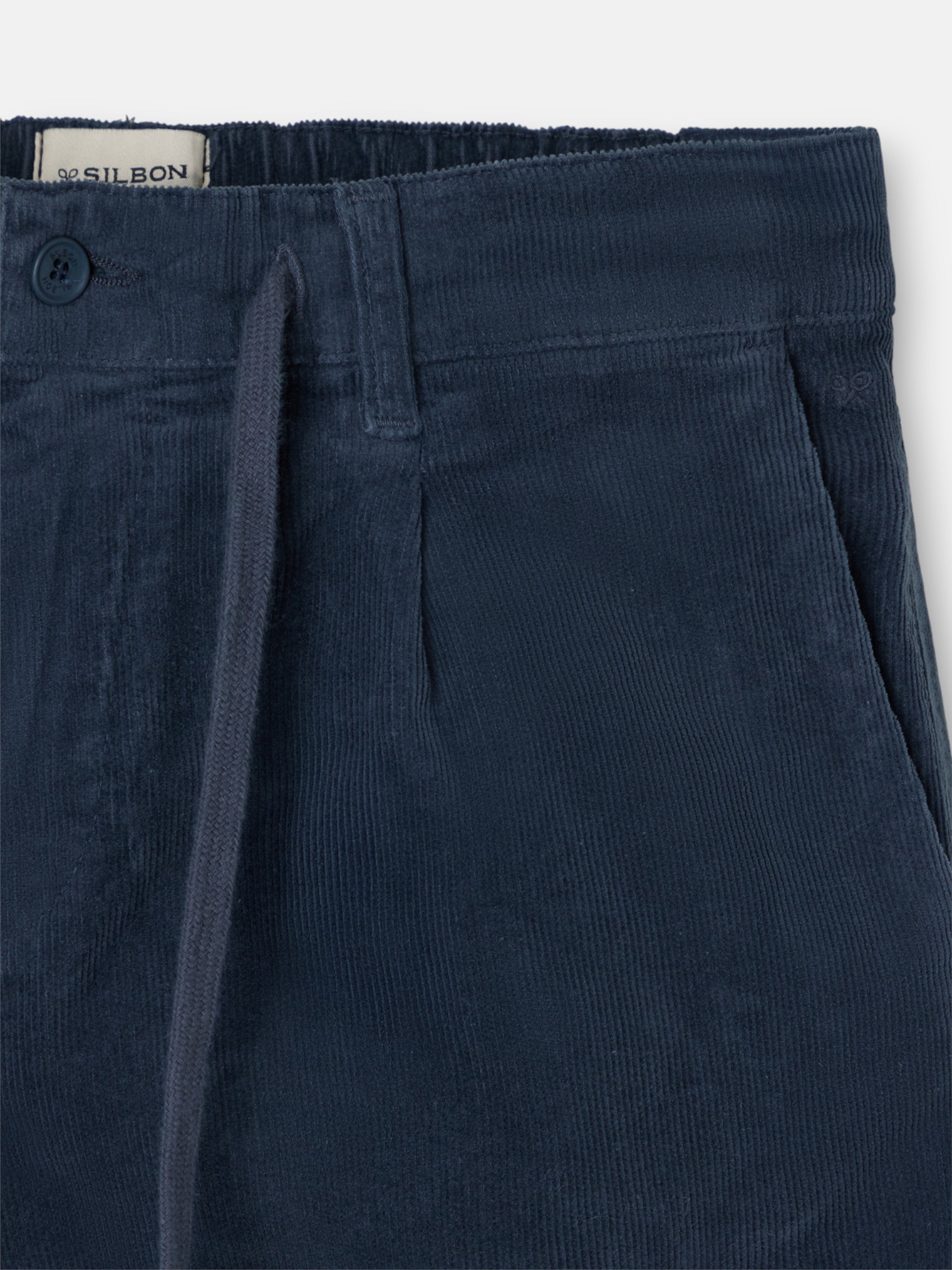 Pantalon de jogging en velours côtelé bleu marine à plis