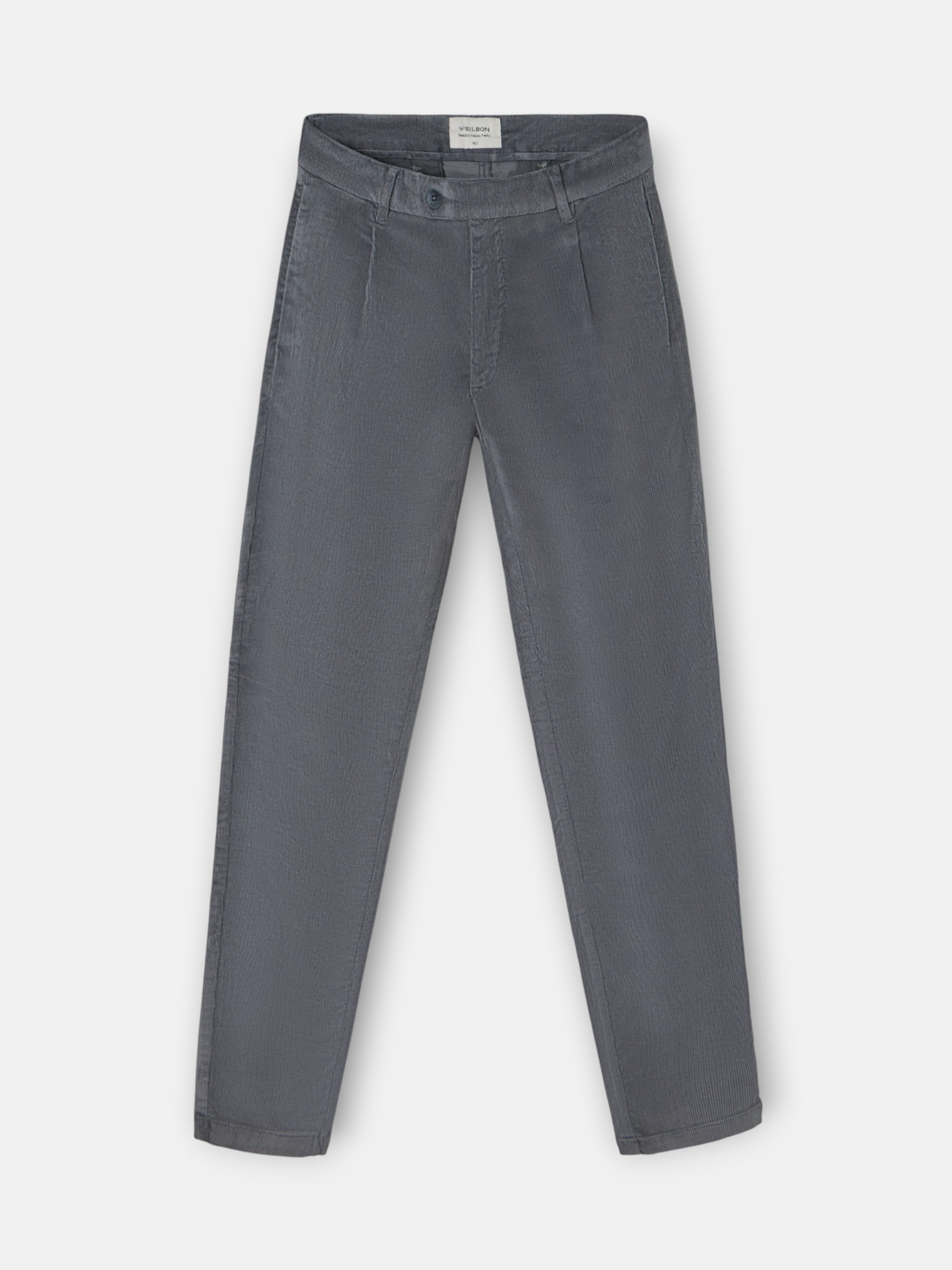 Pantalon chino sport en velours côtelé gris foncé à plis
