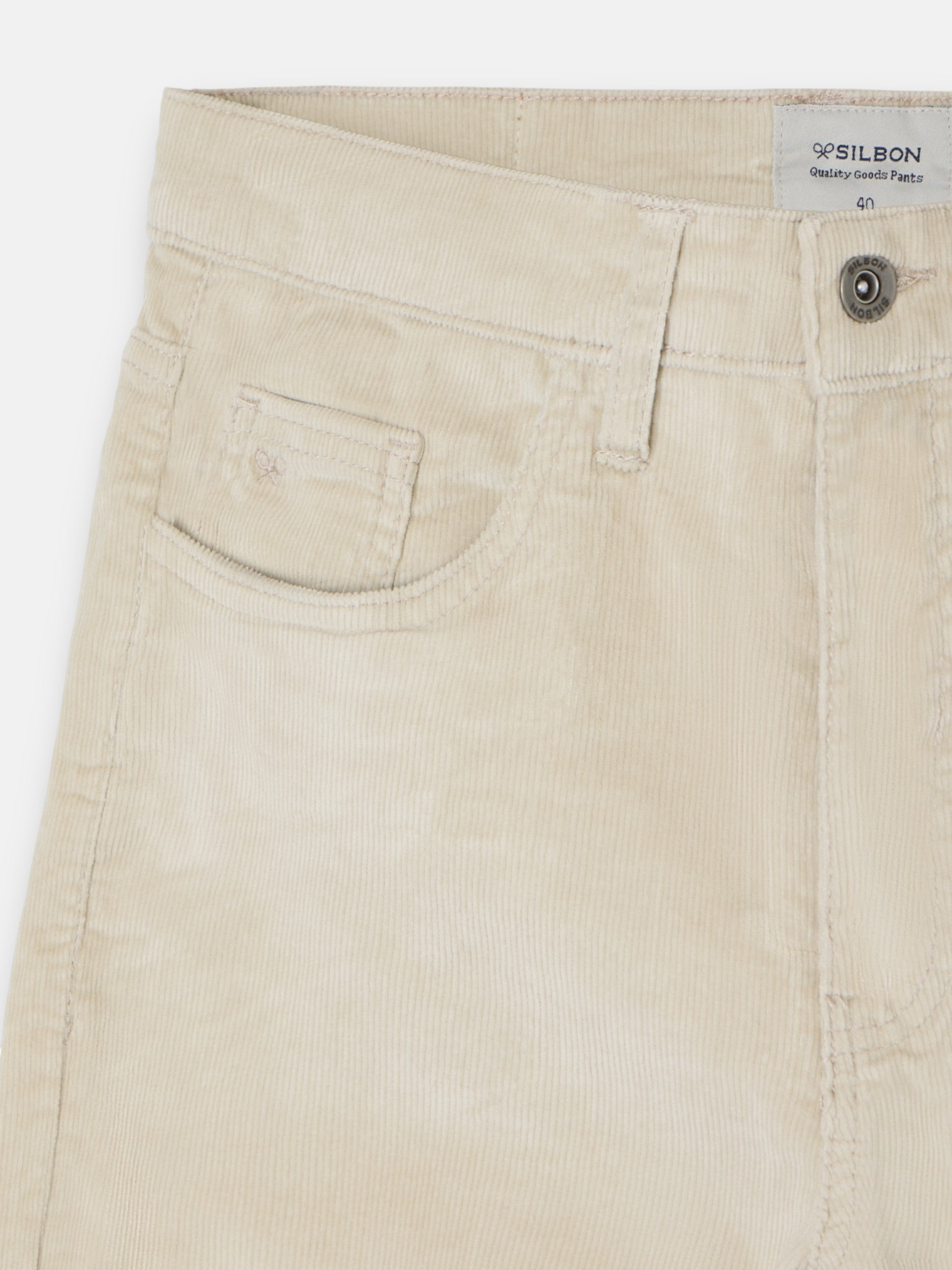 pantalon de sport beige en velours côtelé à cinq poches