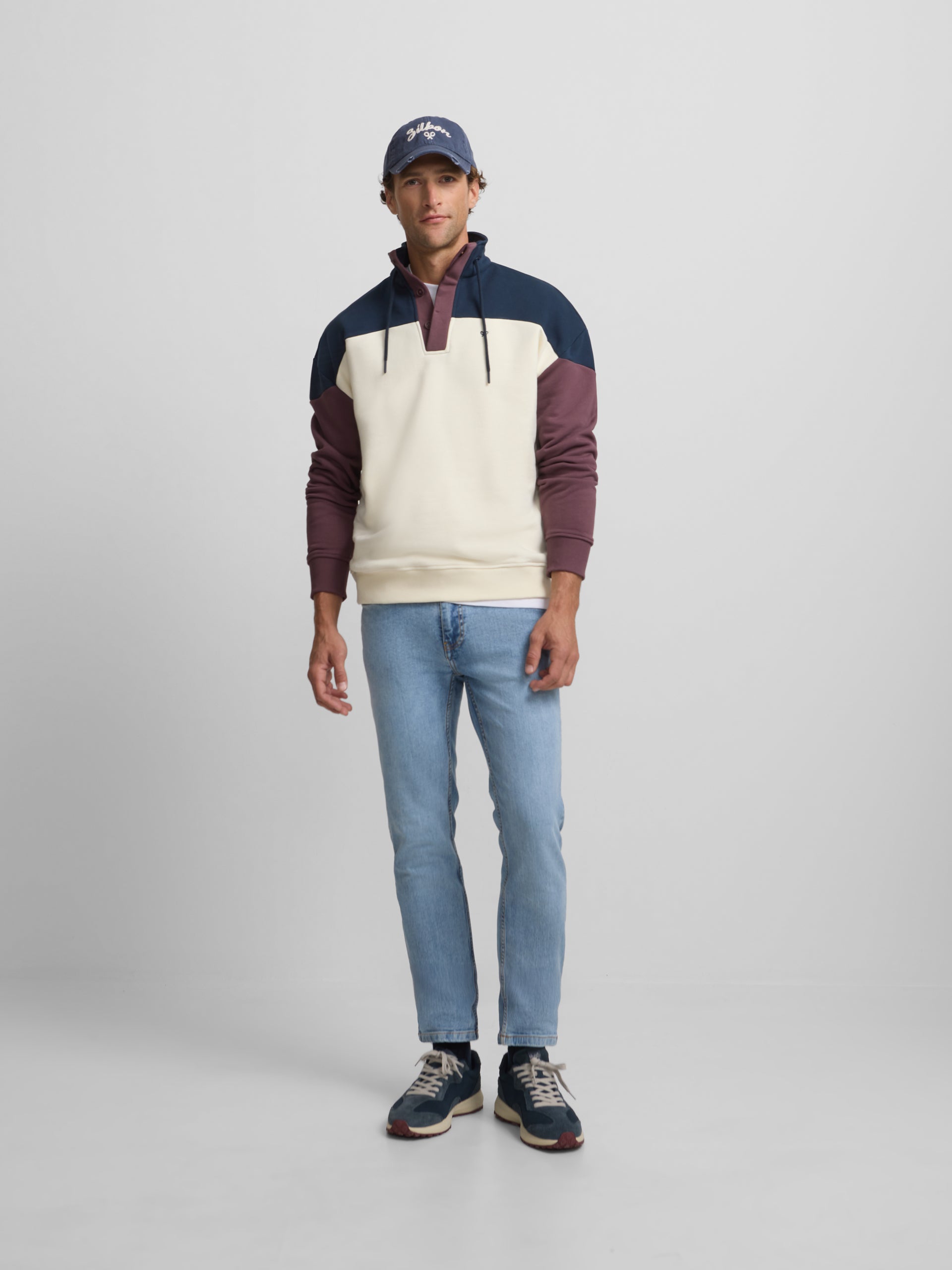 Sudadera relaxed fit multicolor crema