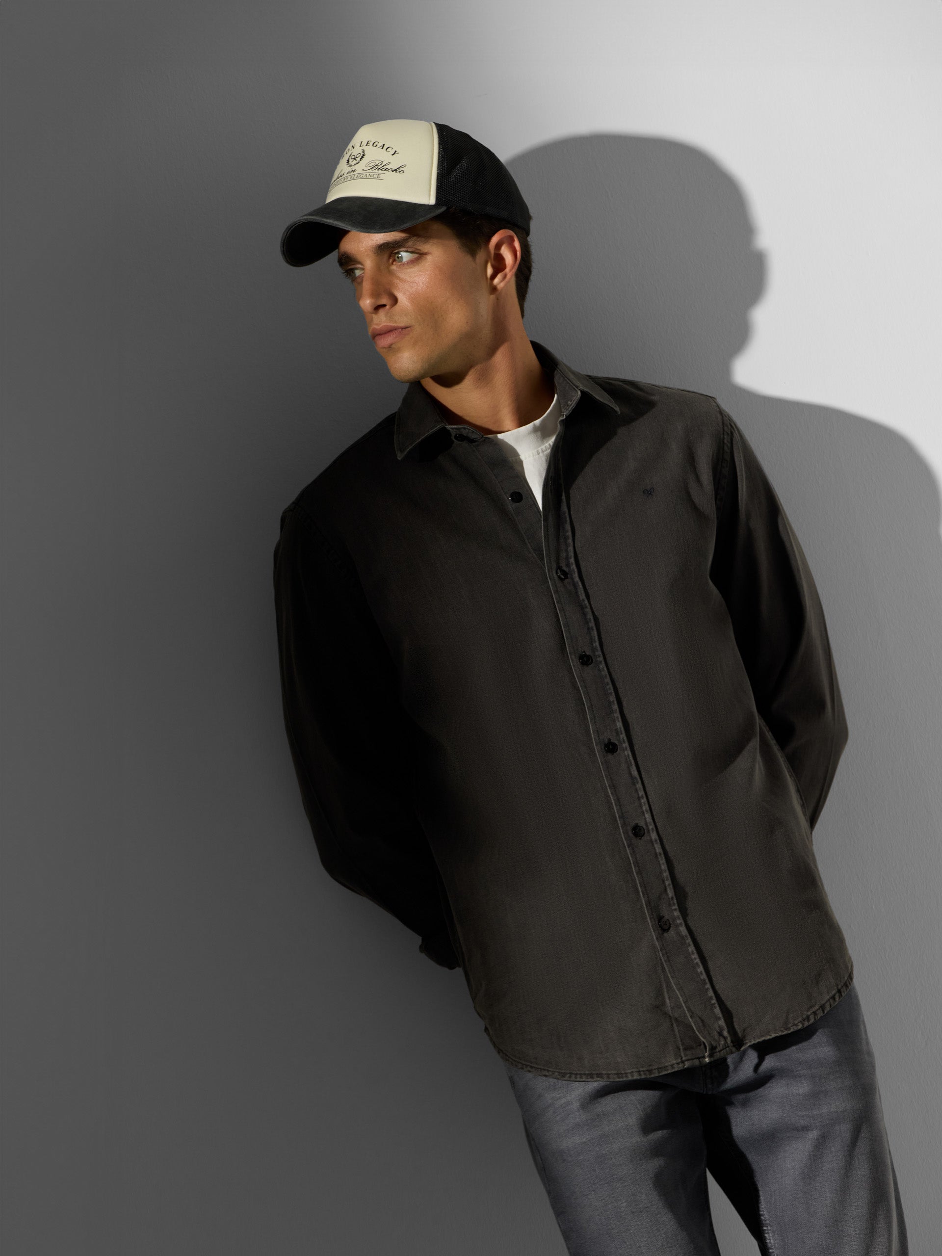 Camisa sport dark jeans gris