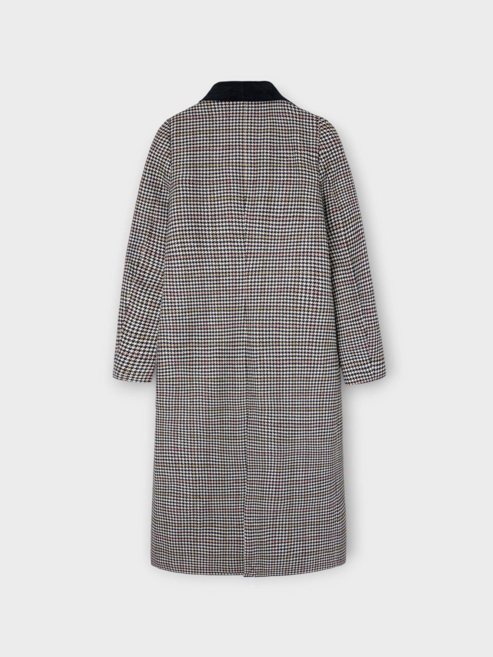 Abrigo largo solapa cuadros crudo y negro