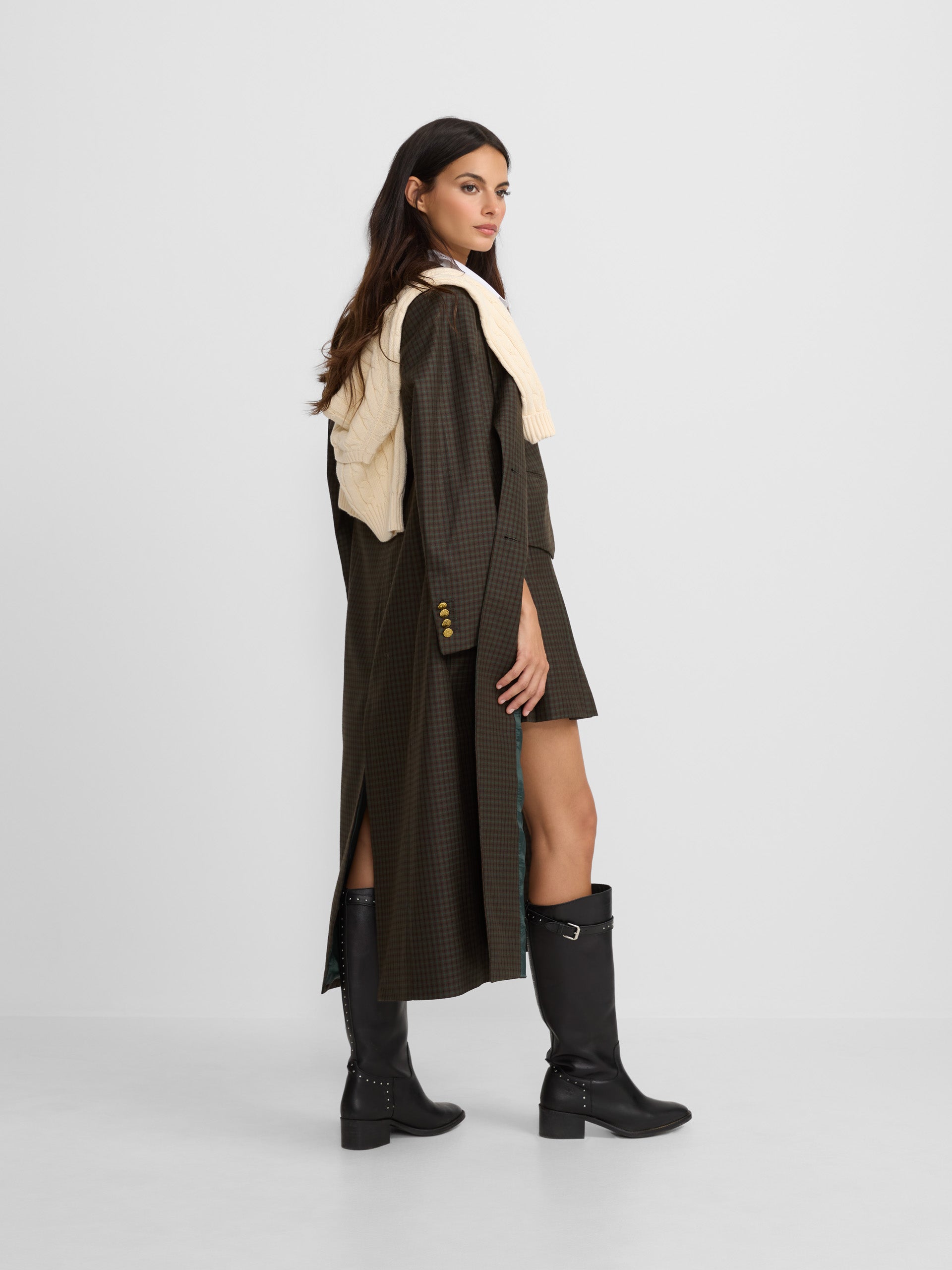 Abrigo largo clasico cuadros verdes