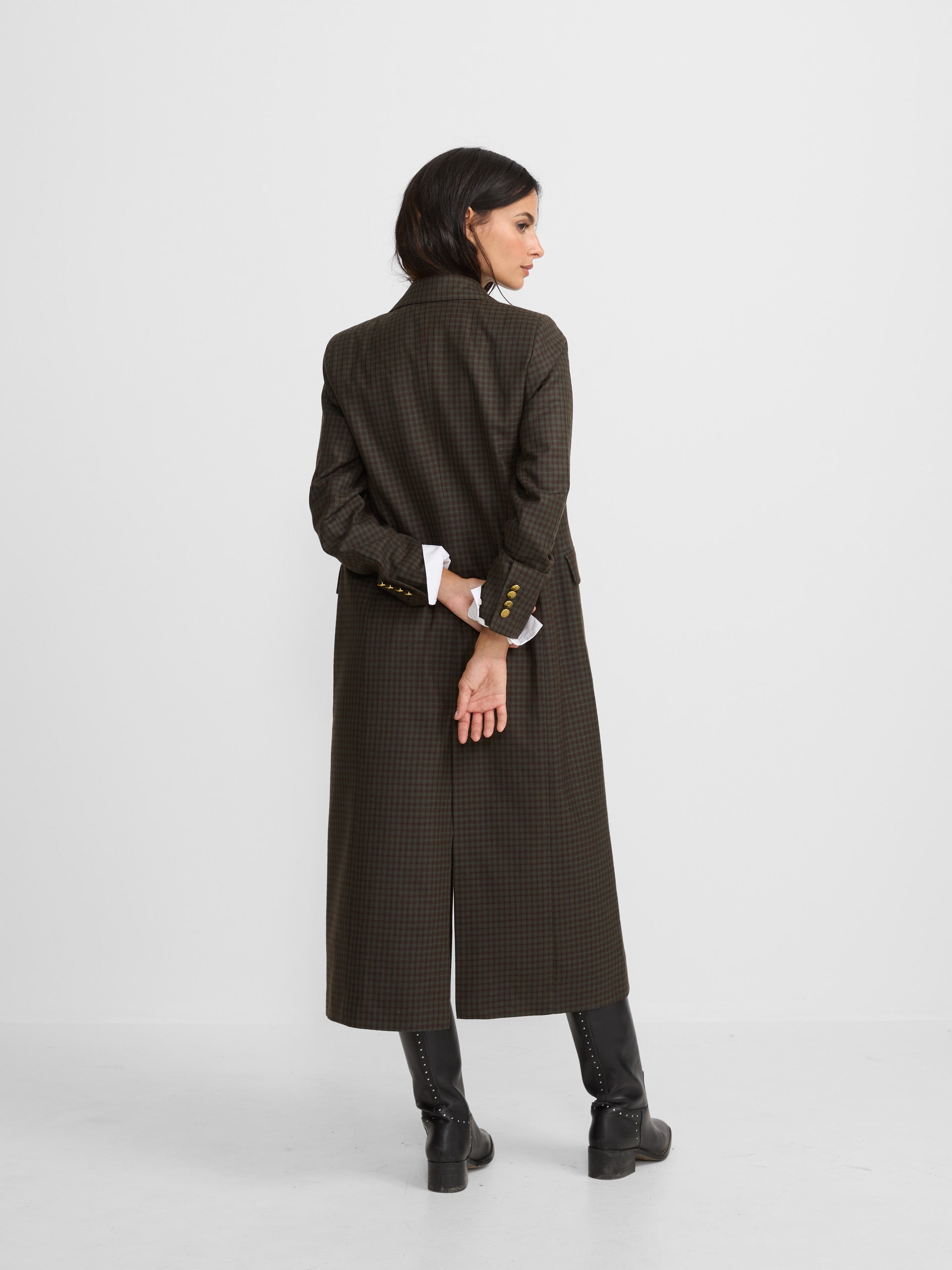 Abrigo largo clasico cuadros verdes