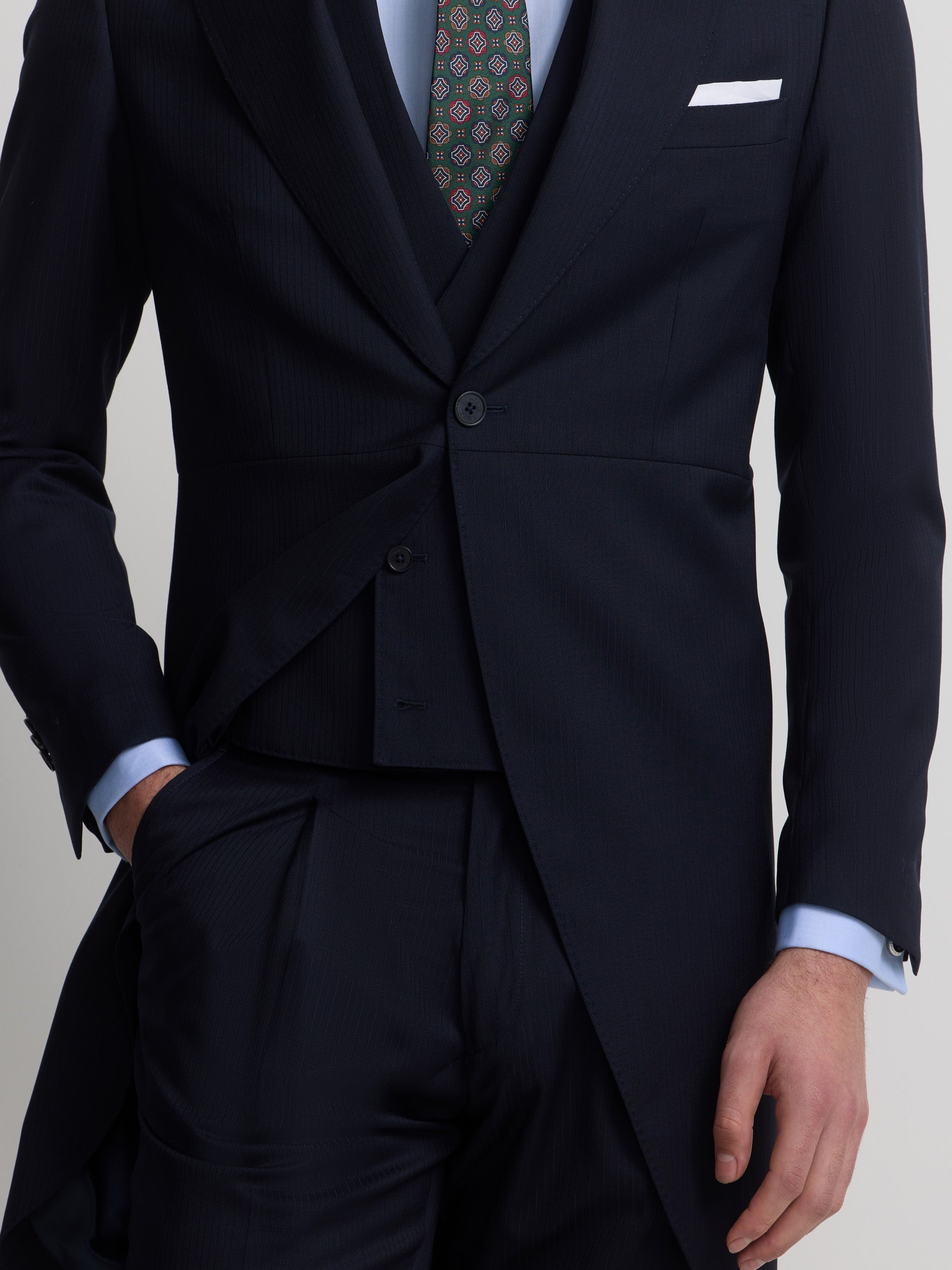 Navy blue herringbone tailcoat