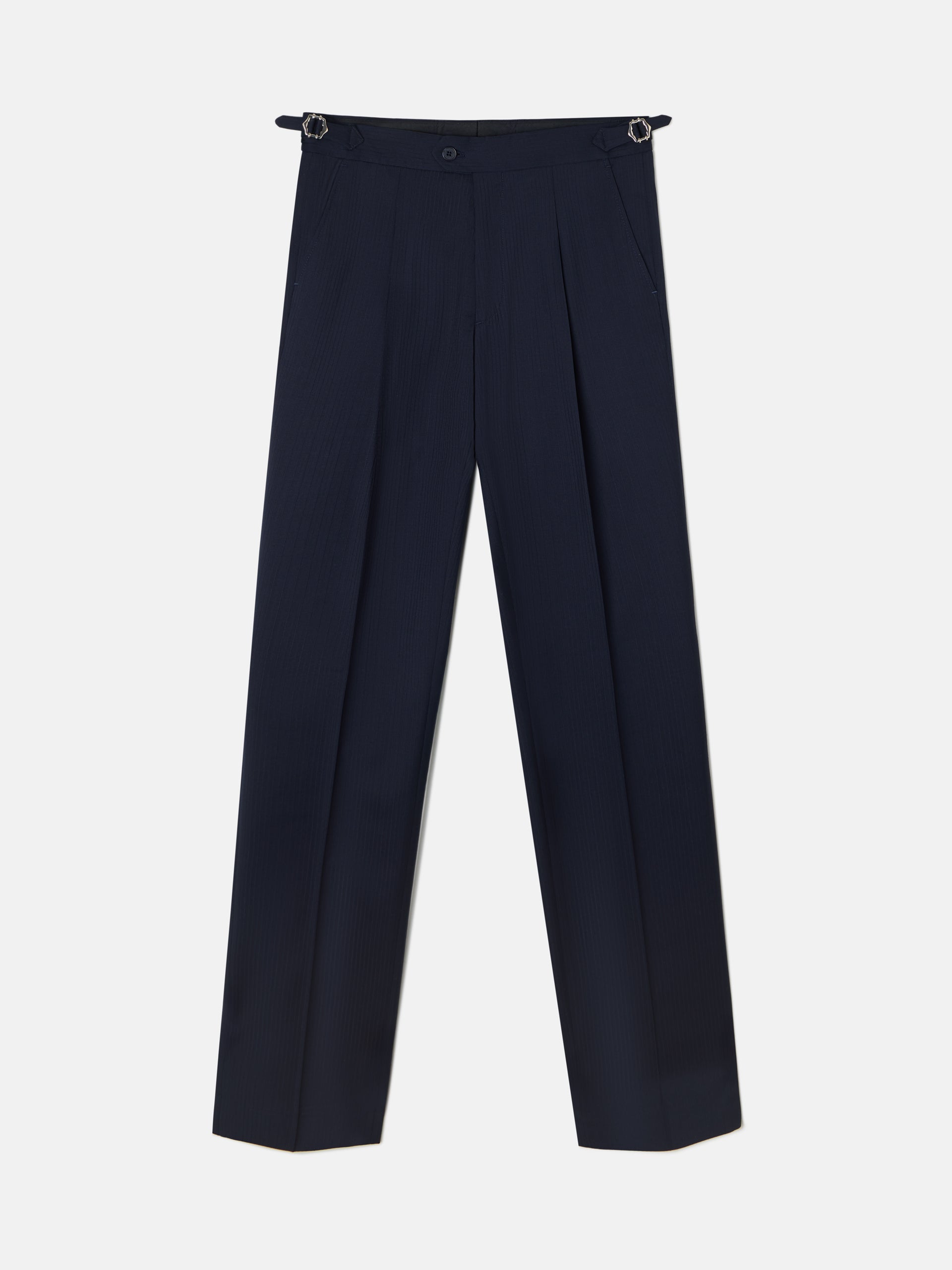 Navy blue herringbone suit trousers