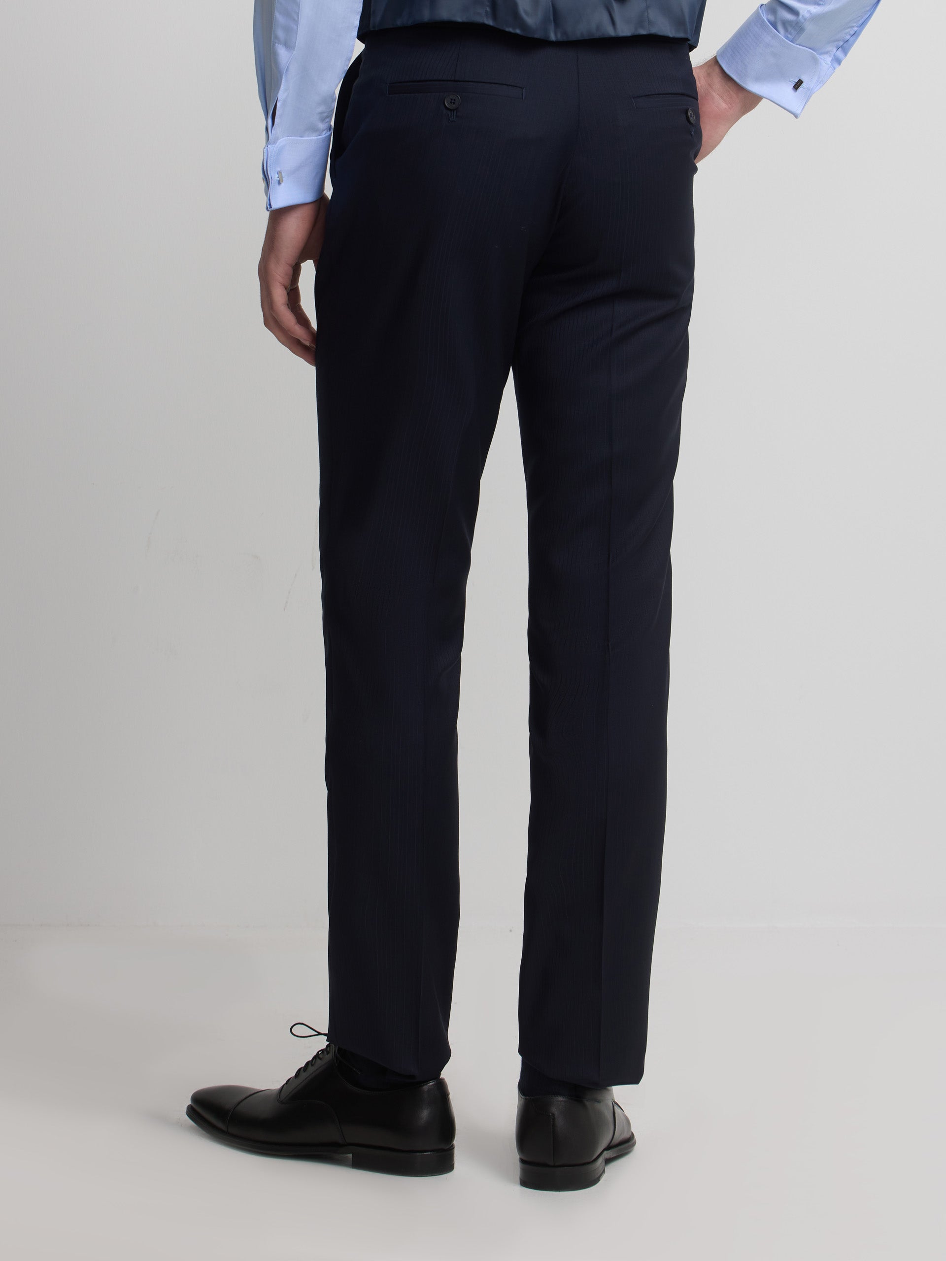 Navy blue herringbone suit trousers