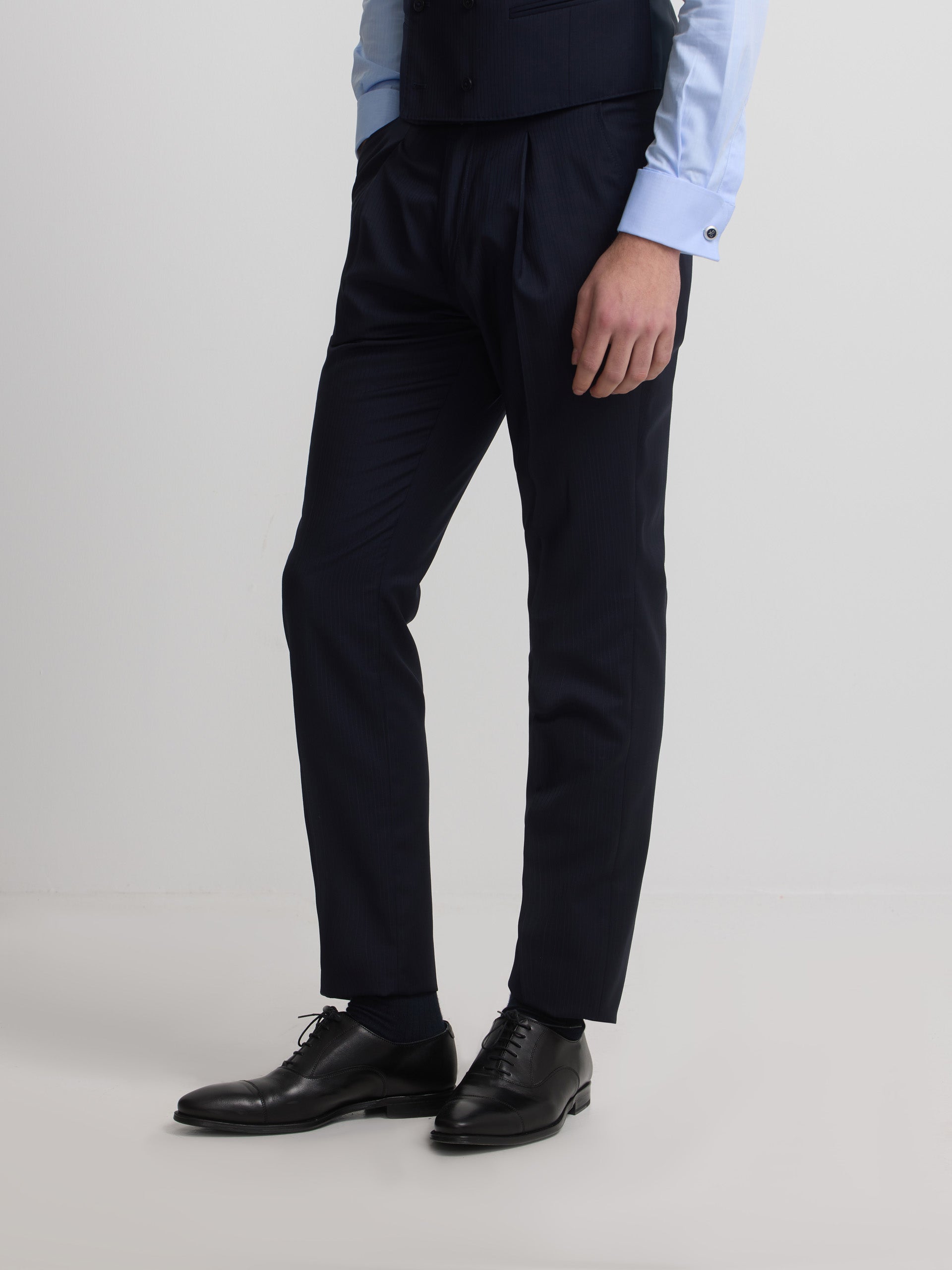 Navy blue herringbone suit trousers