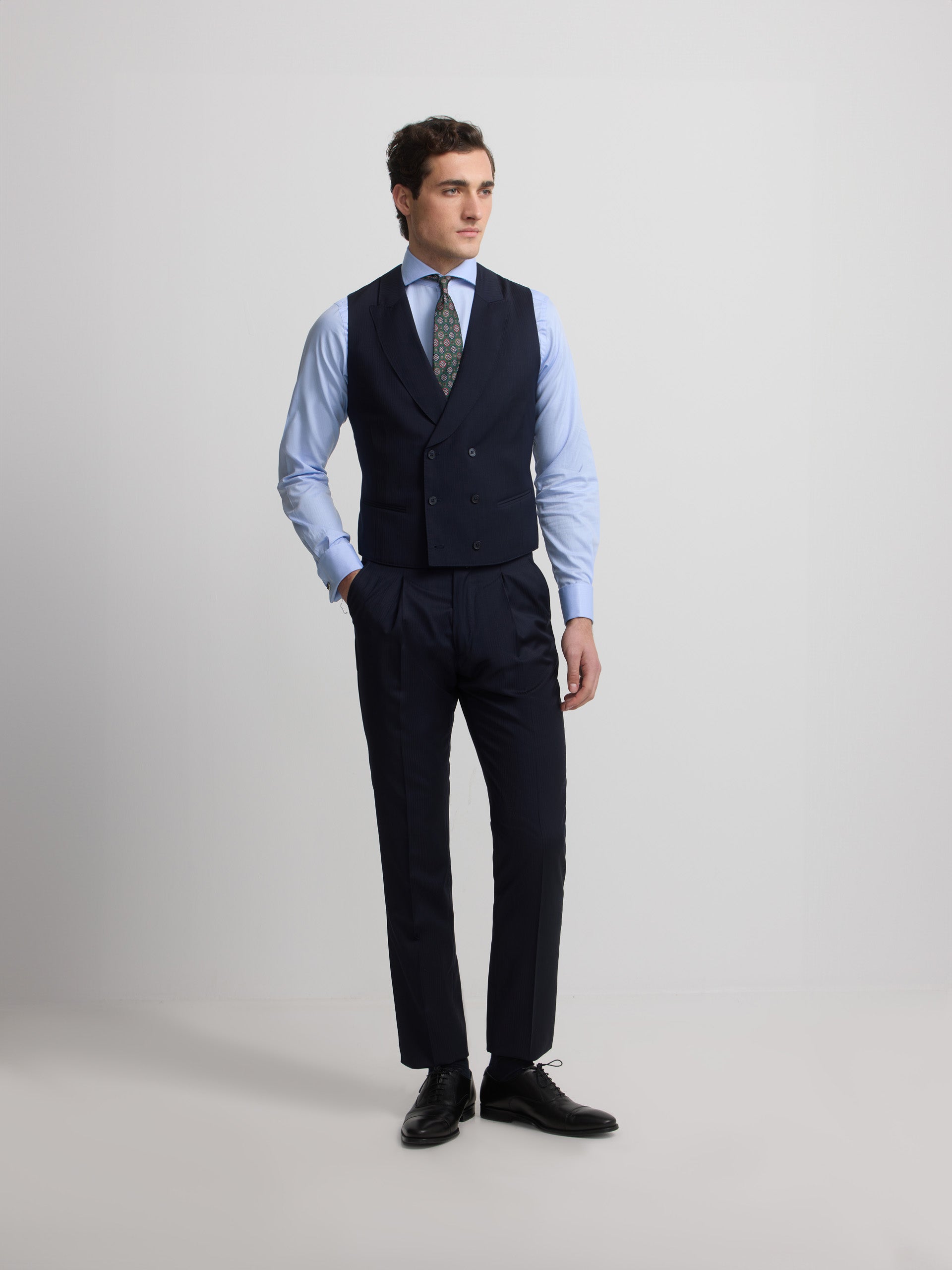 Navy blue herringbone waistcoat