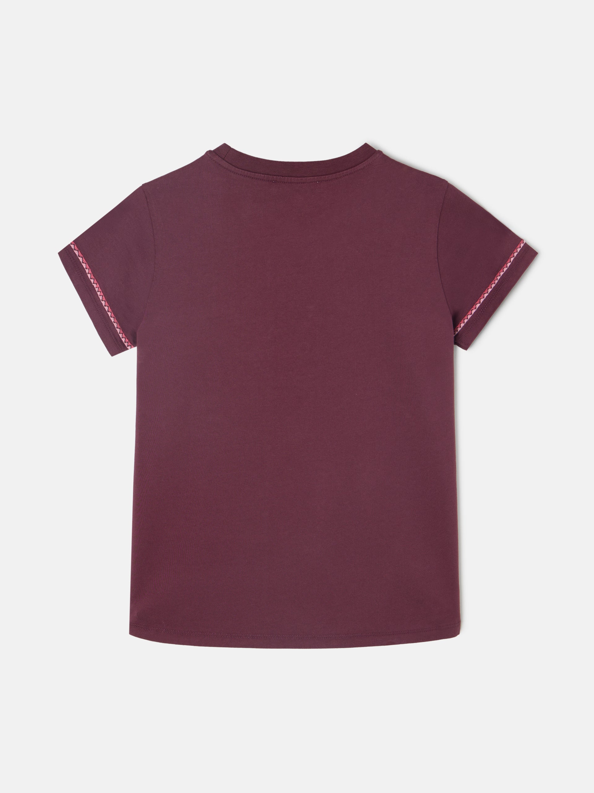 T-shirt mulher bordado étnico multicolor bordeaux