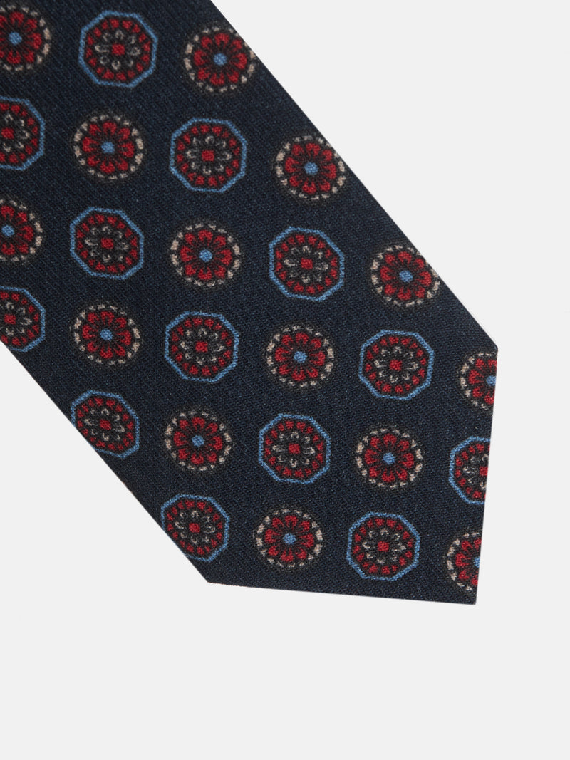 Cravate motifs anglais bleu marine