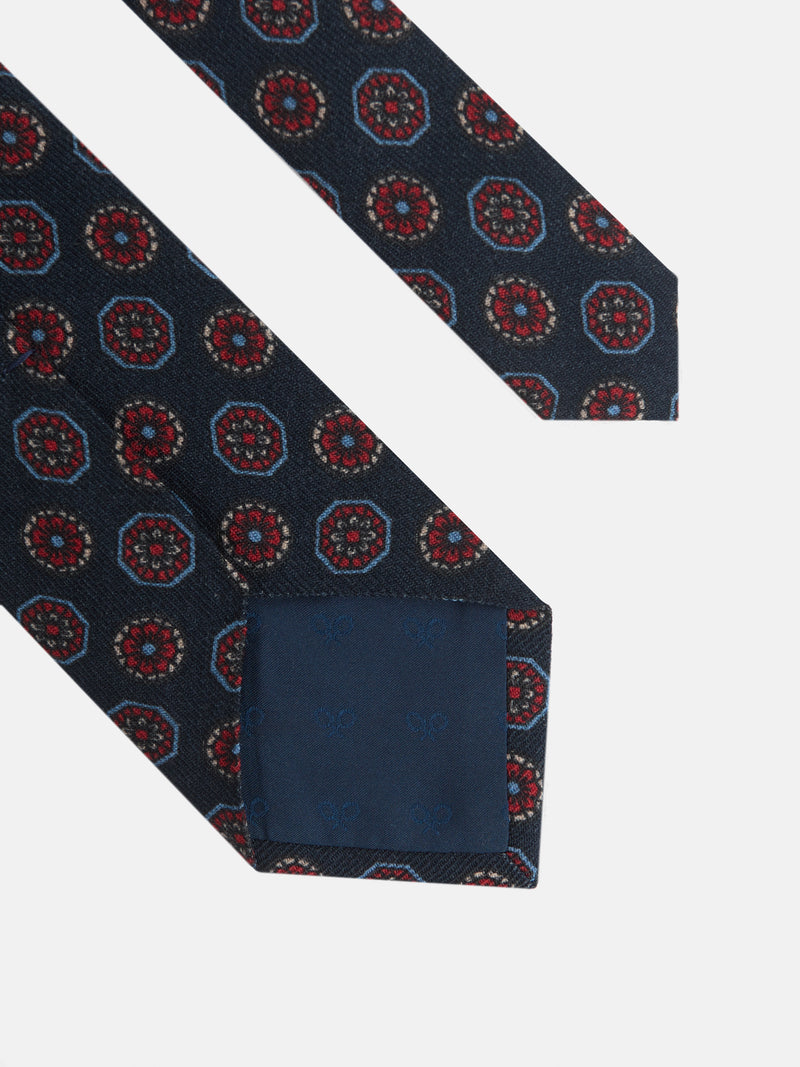 Cravate motifs anglais bleu marine