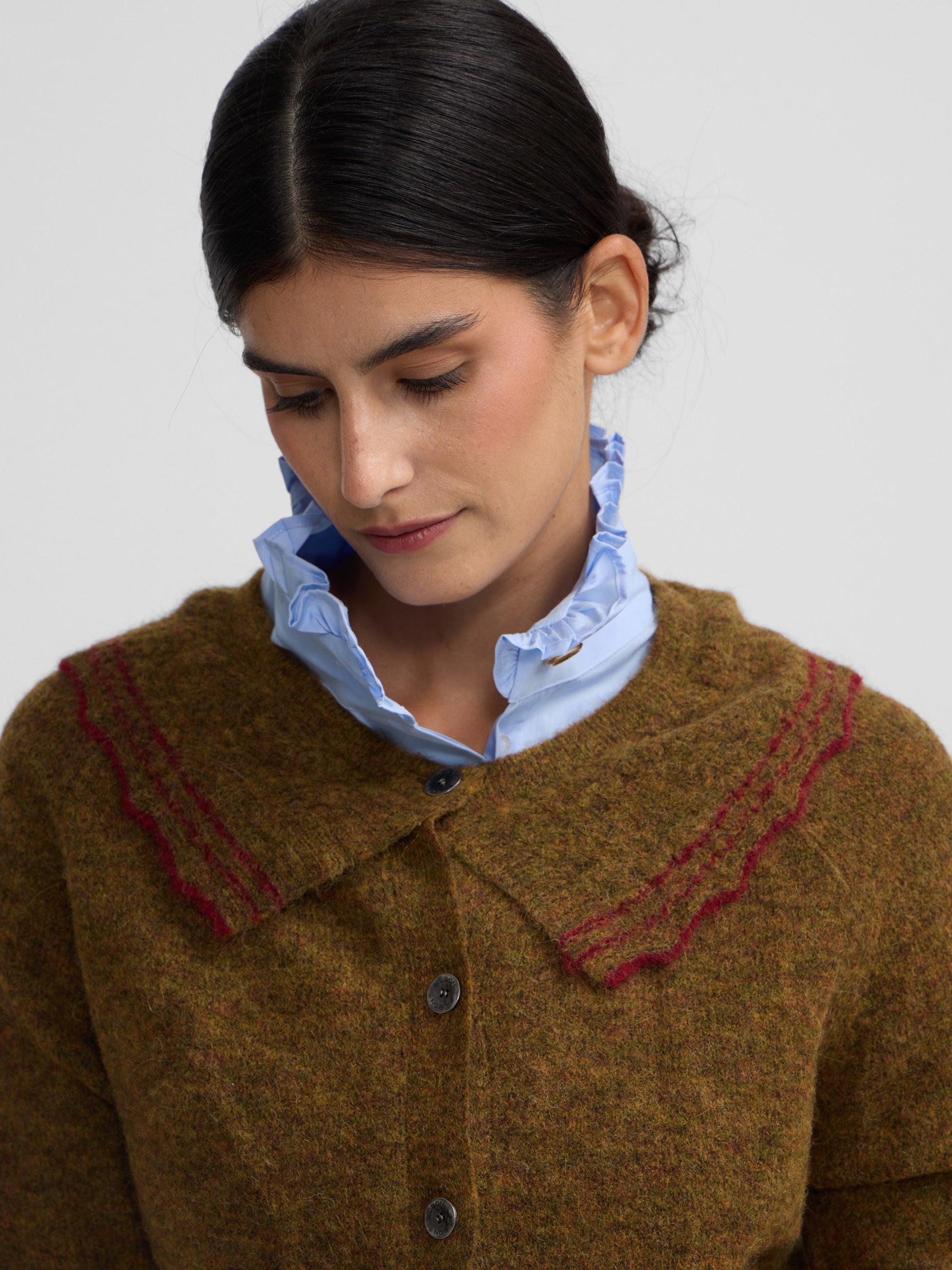 Cardigan col bobo contrasté vert