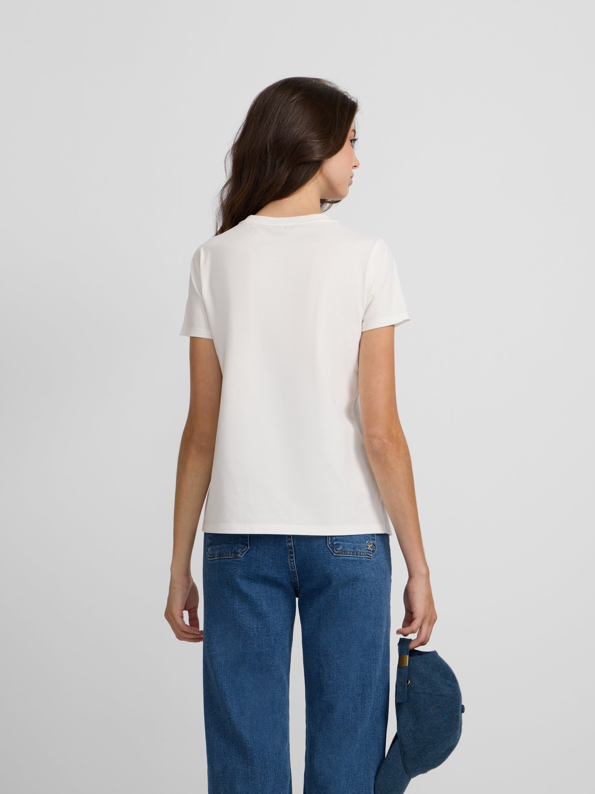 T-shirt mulher raquete xadrez cru