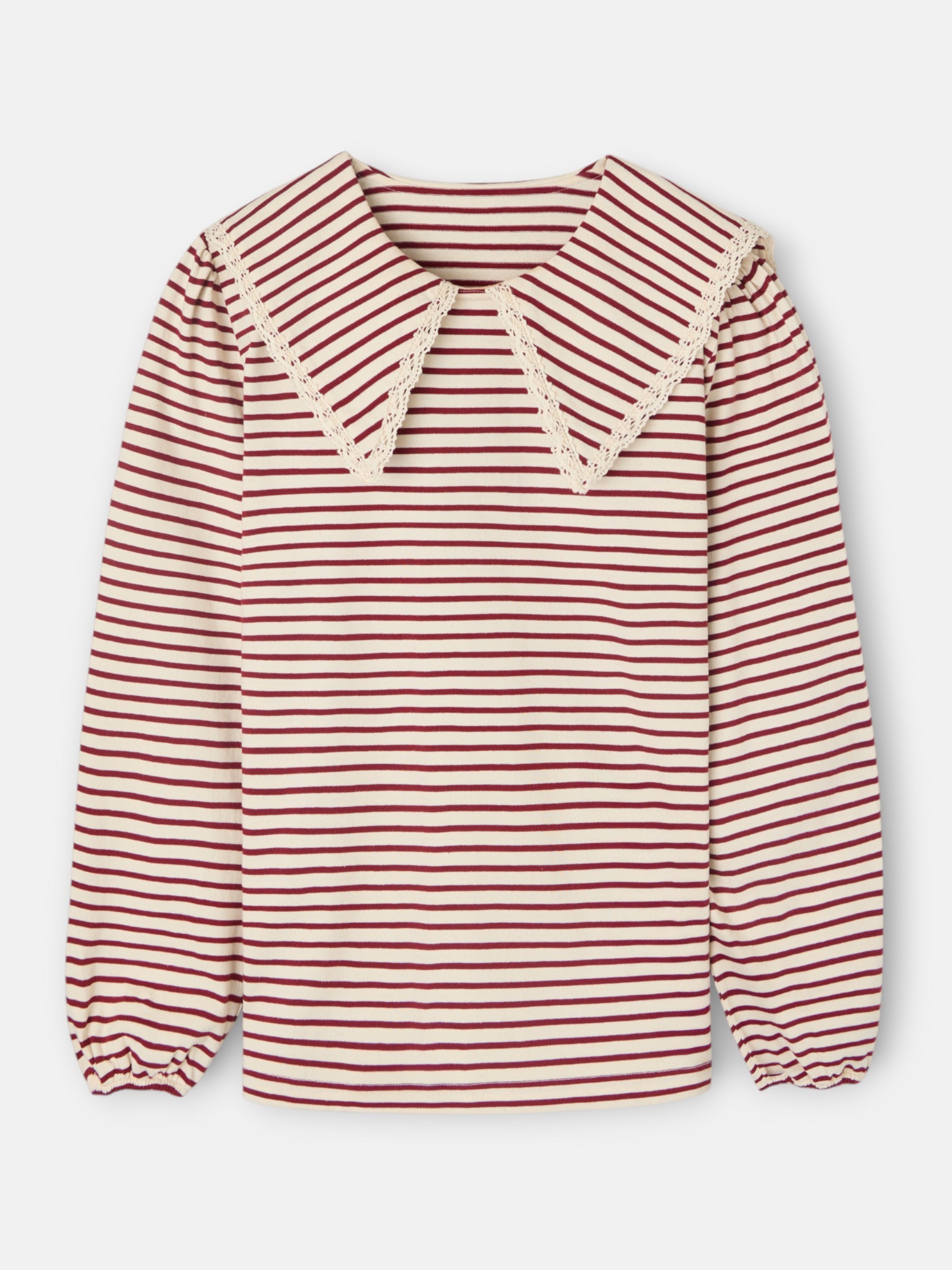 Women's maroon striped crew neck T-shirt