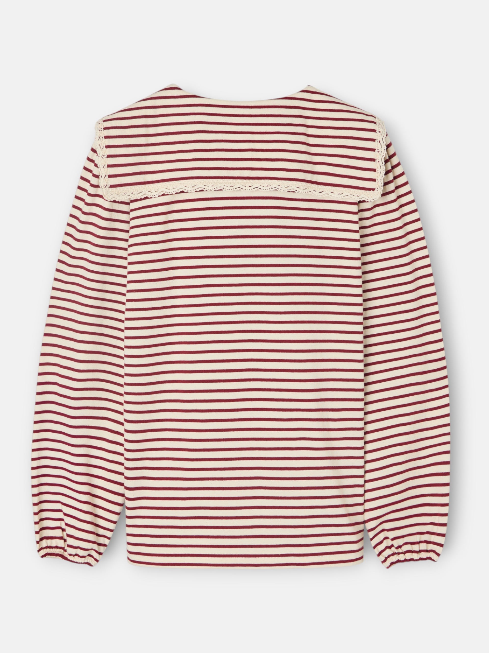Women's maroon striped crew neck T-shirt