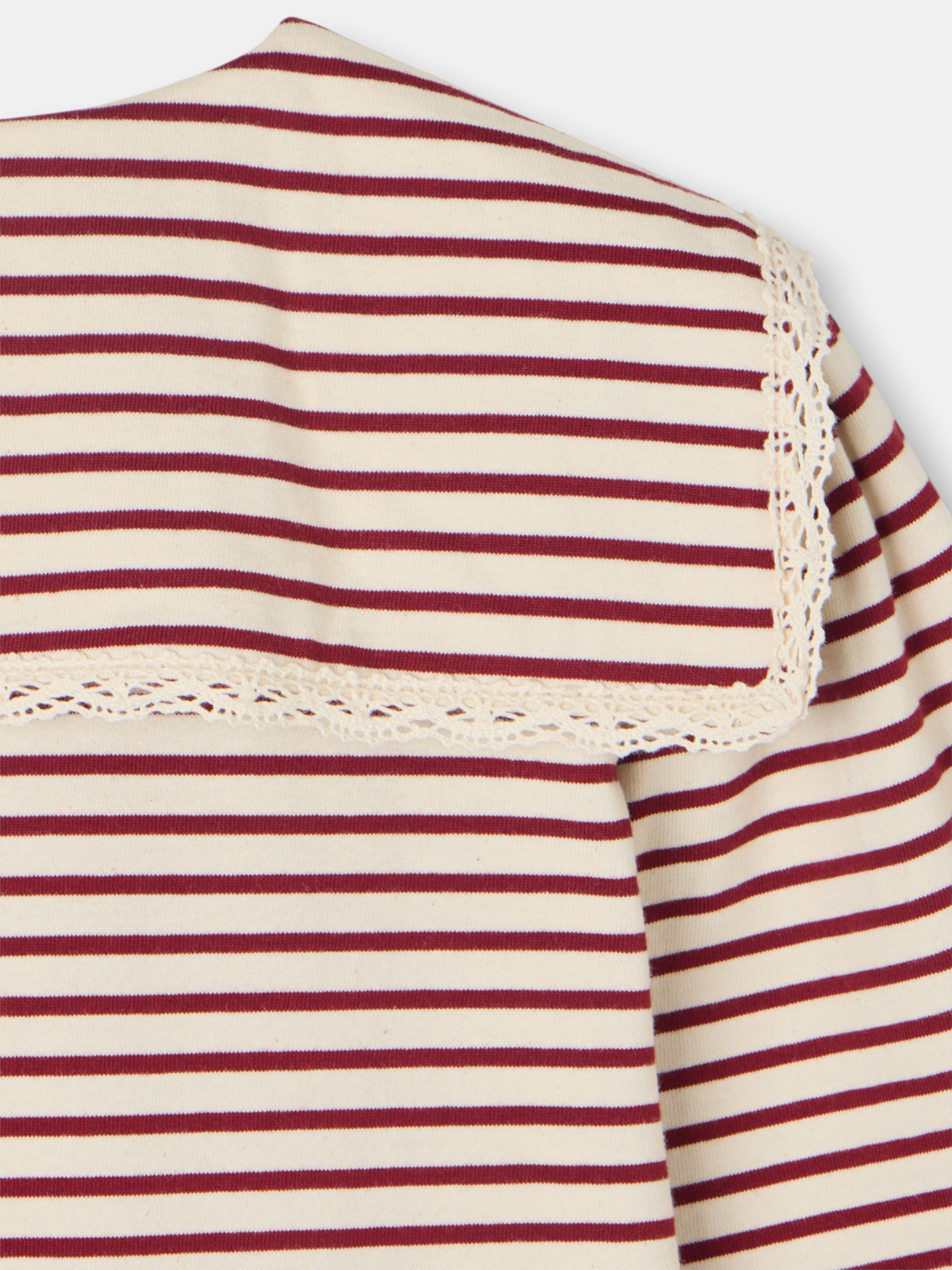 Women's maroon striped crew neck T-shirt