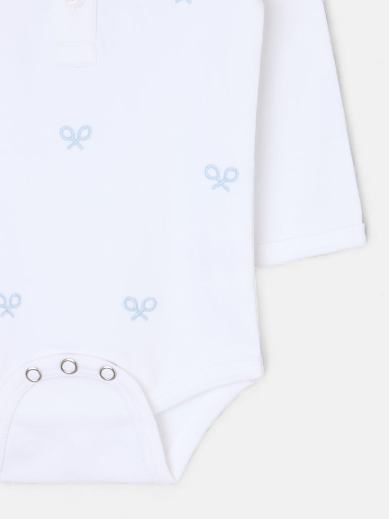 Long-sleeve baby bodysuit with multiracket sky blue