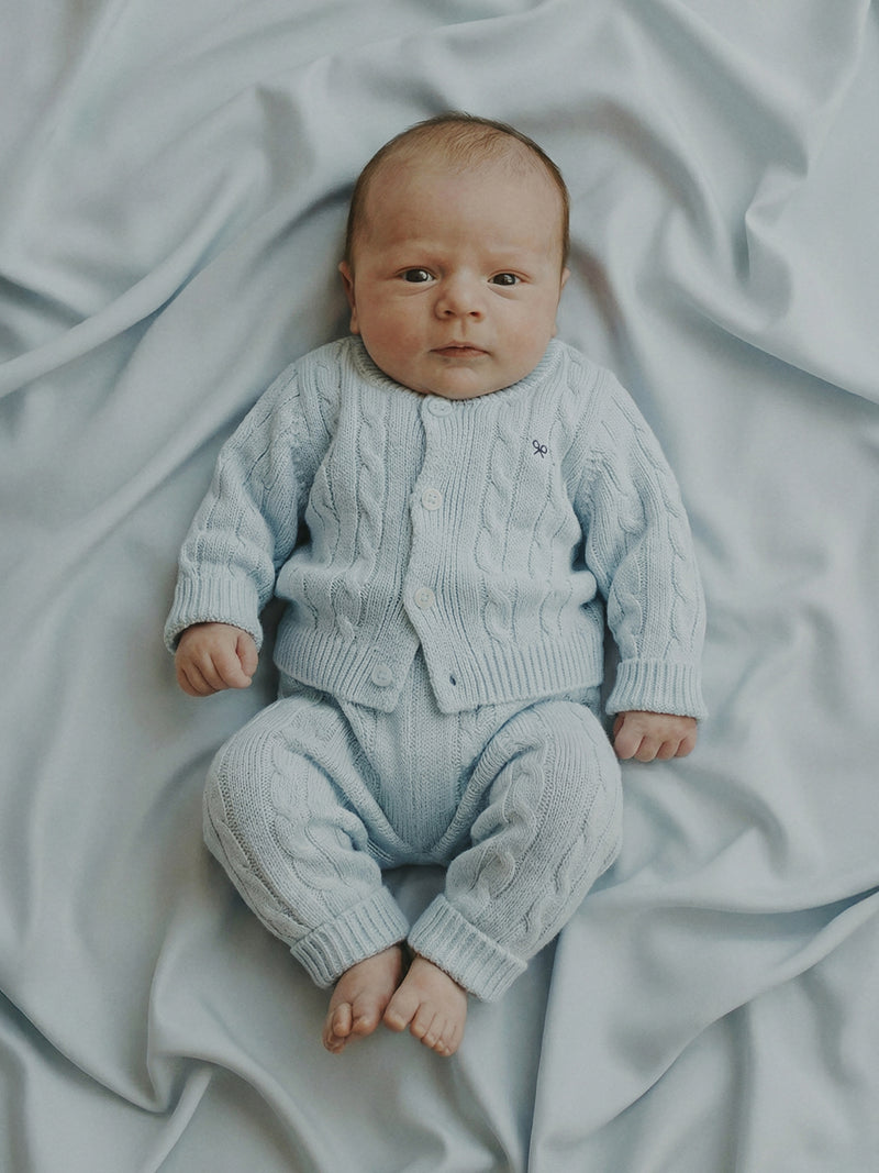 Baby Silbon light blue cable knit set
