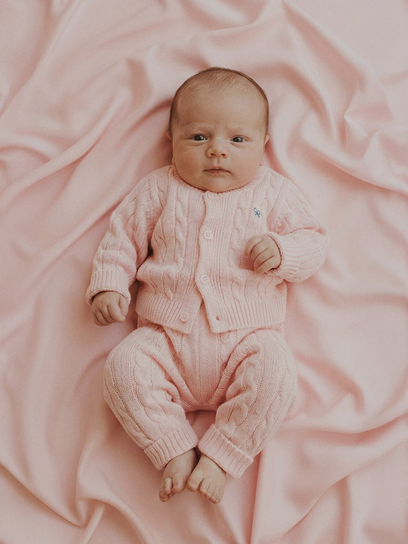 Silbon baby cable knit set pink