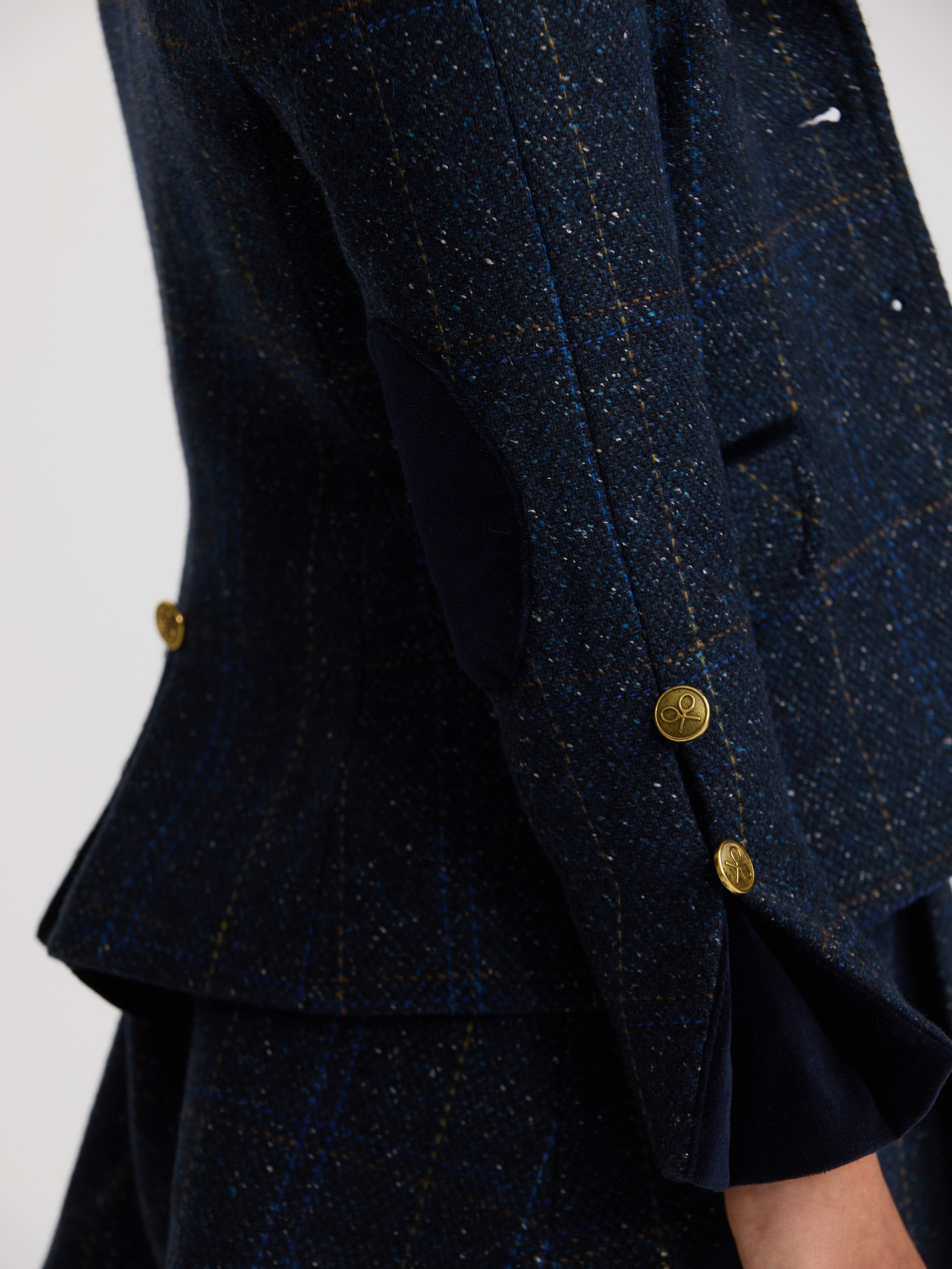 American girl with blue plaid velvet details