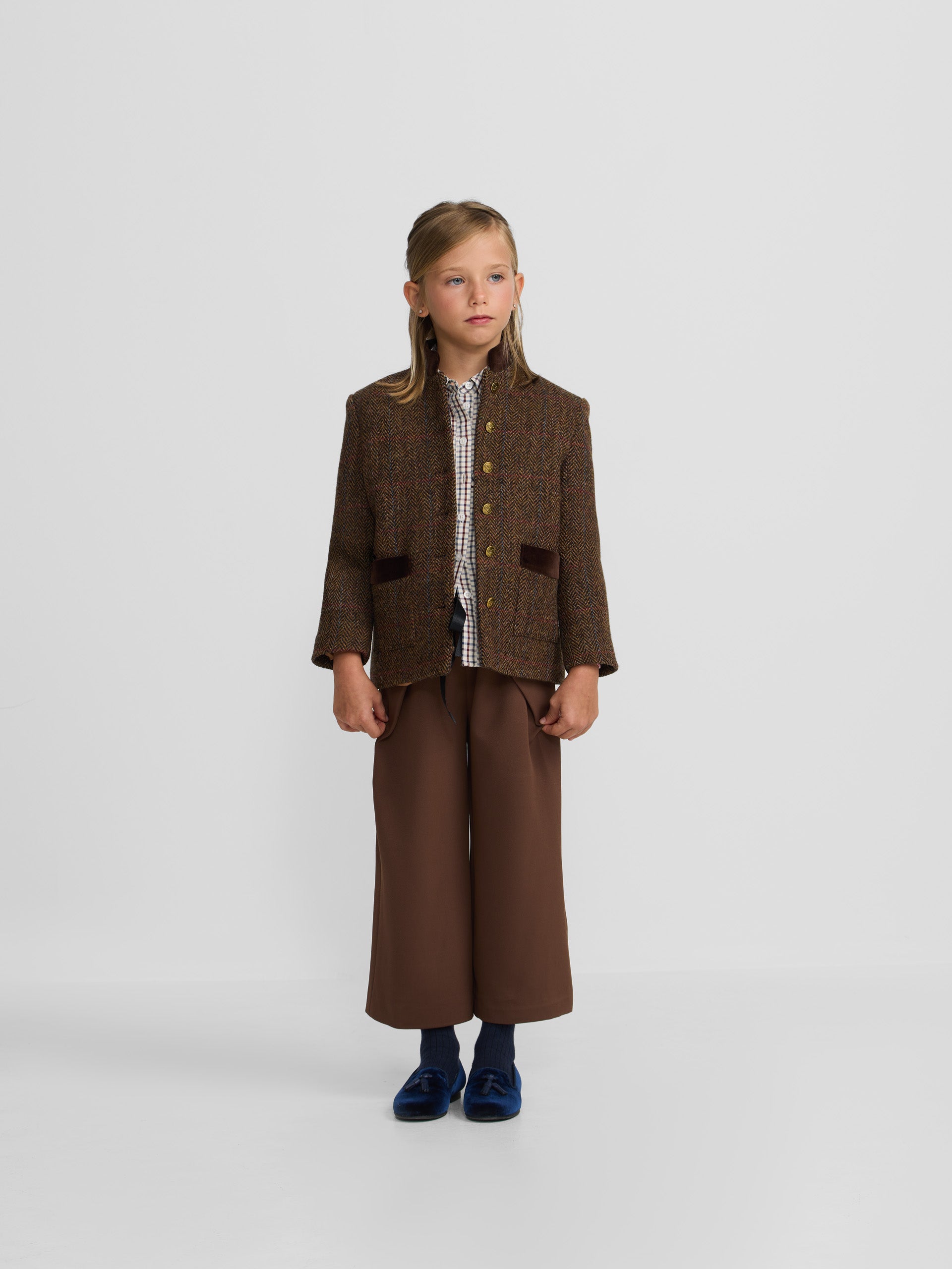 Col mandarin American Girl à chevrons marron