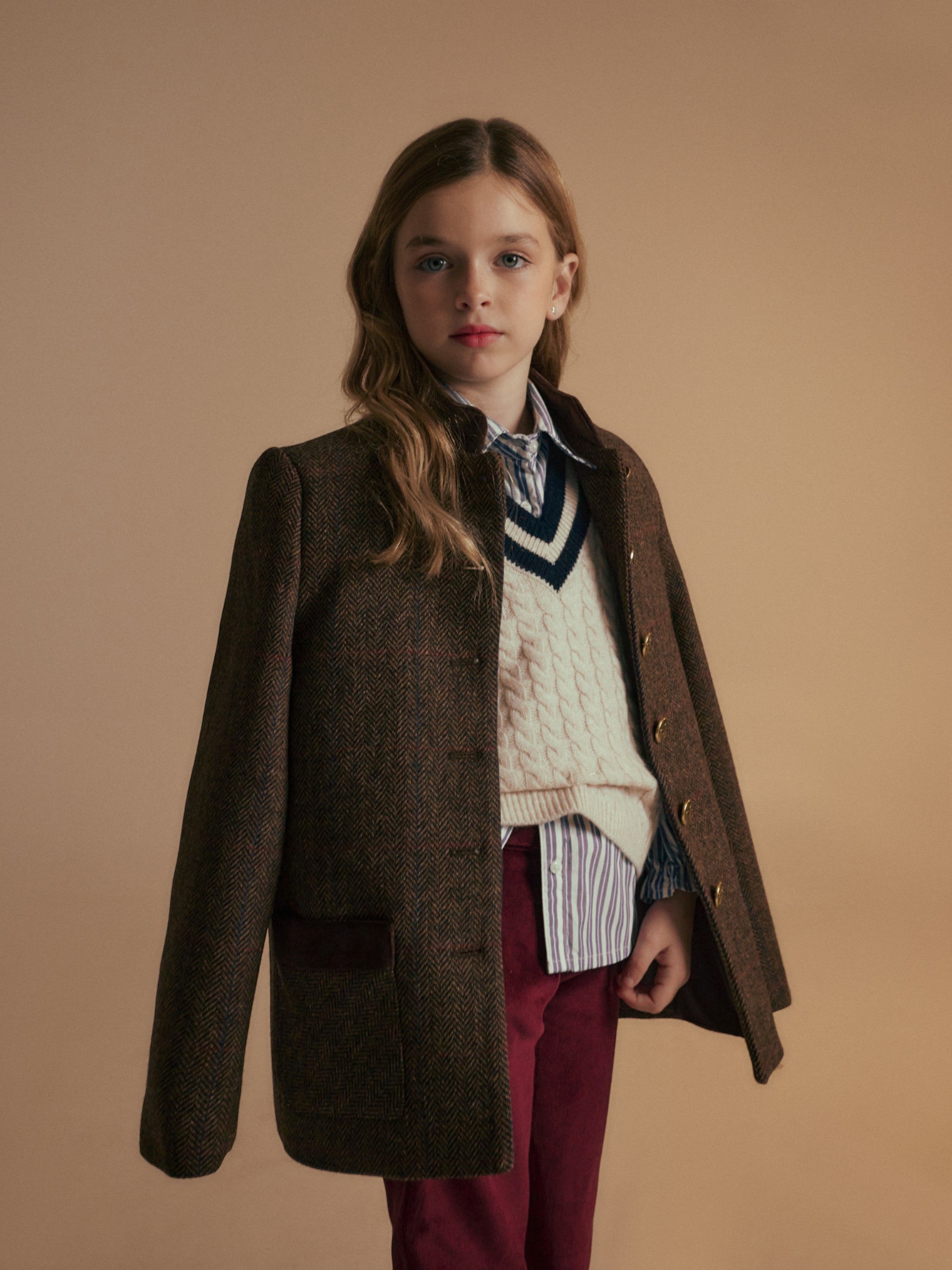 Col mandarin American Girl à chevrons marron