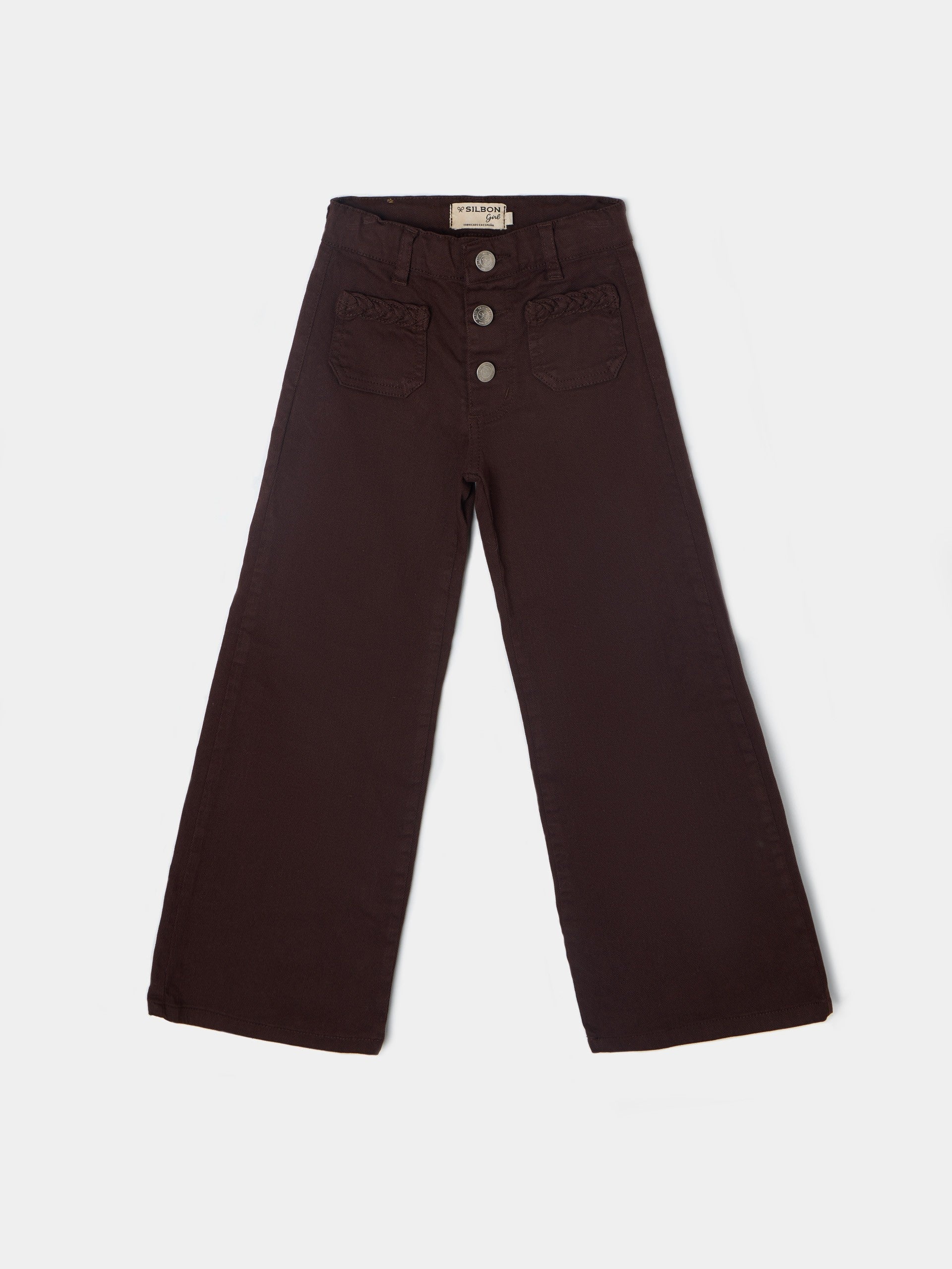 Pantalon girl bolsillos trenza marron