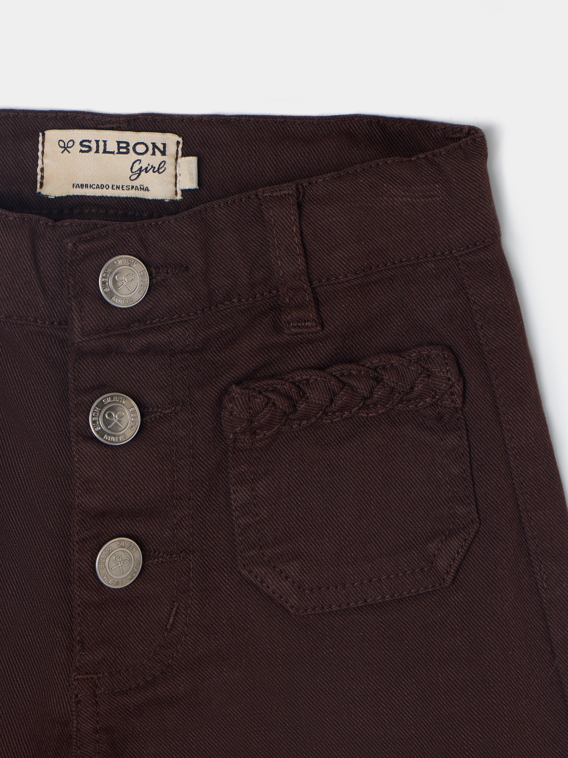 Pantalon girl bolsillos trenza marron