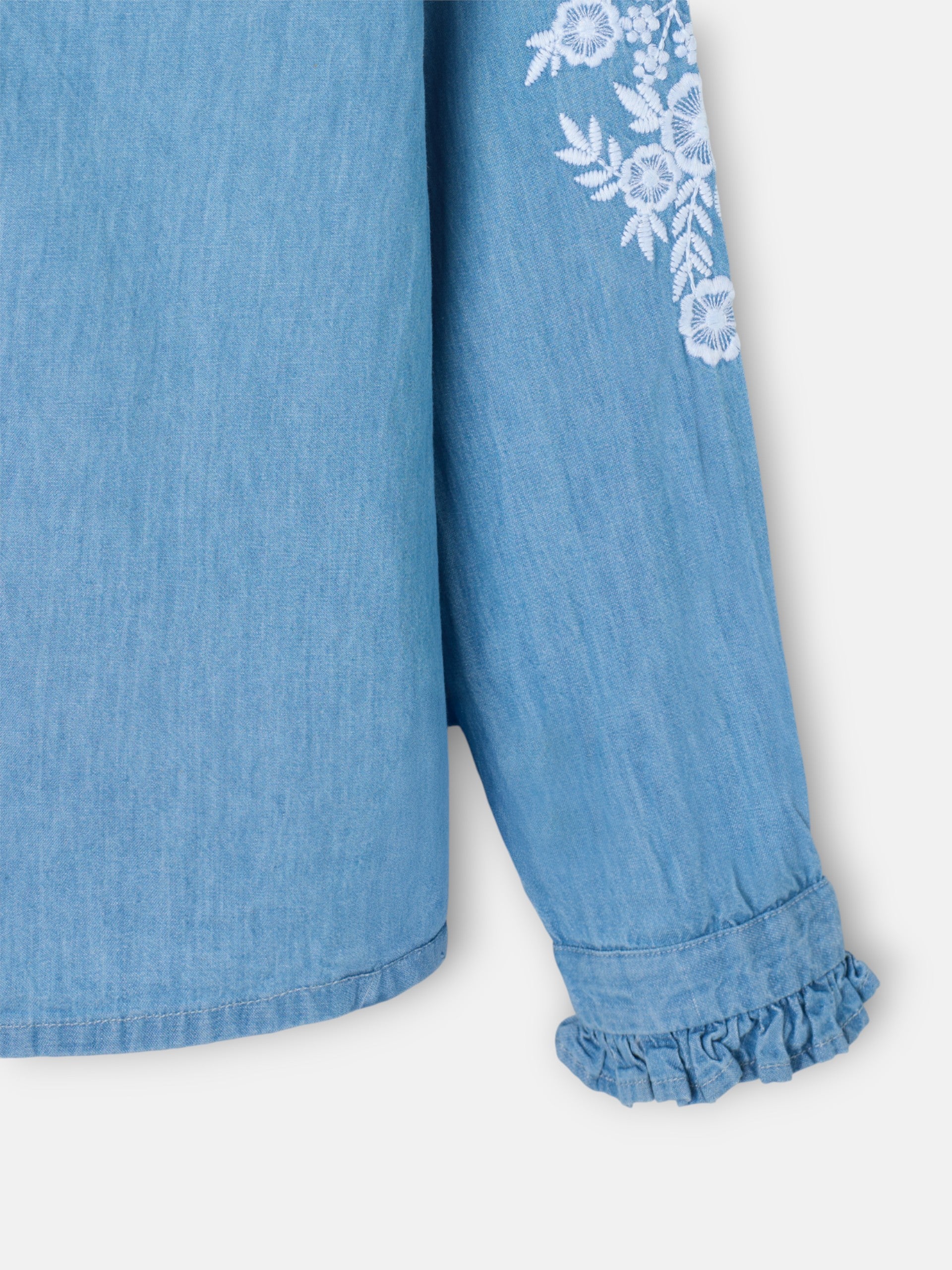 Girl's denim blouse embroidered white flowers
