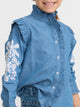 Girl's denim blouse embroidered white flowers