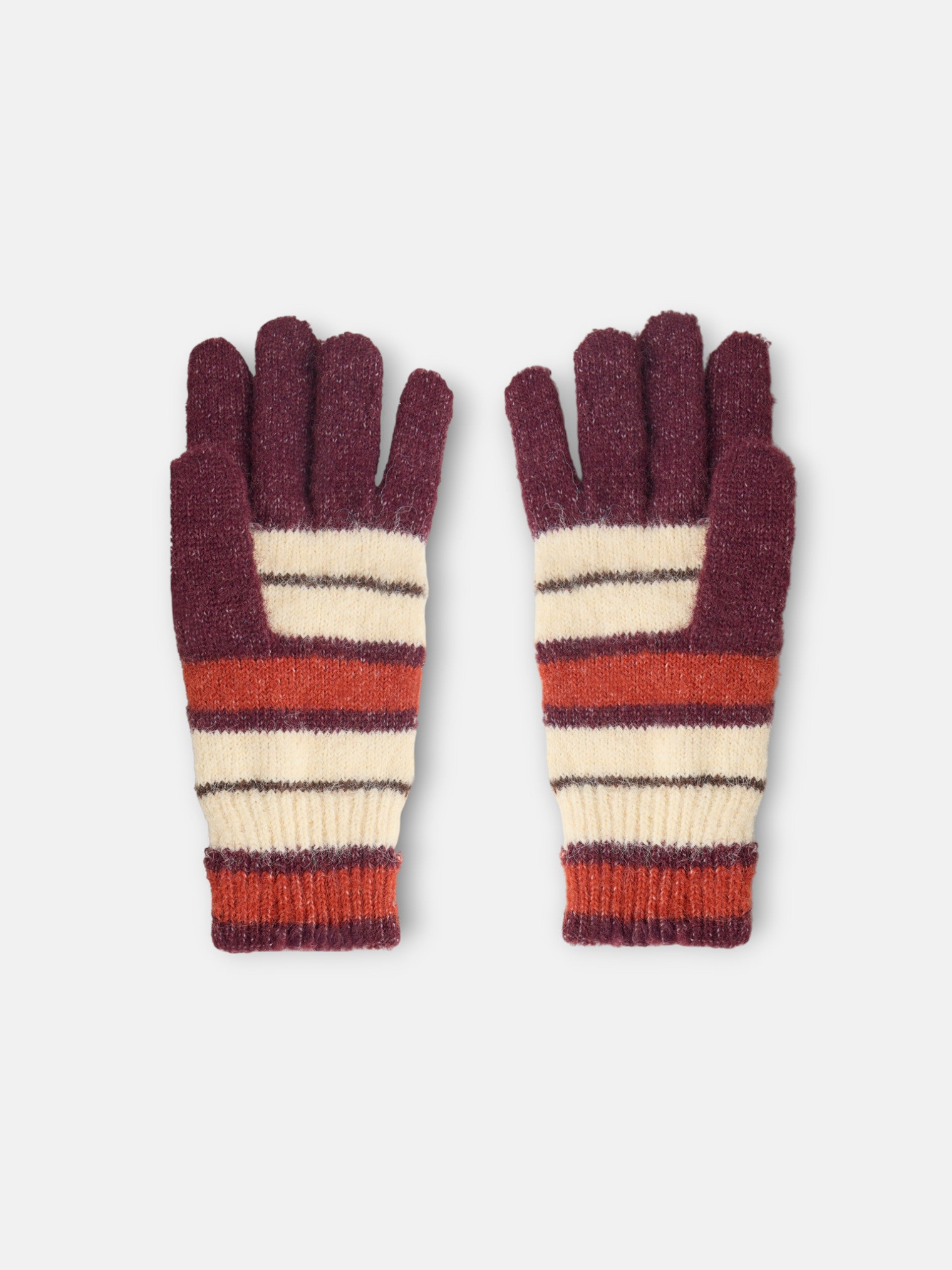 gants en laine à rayures brunes