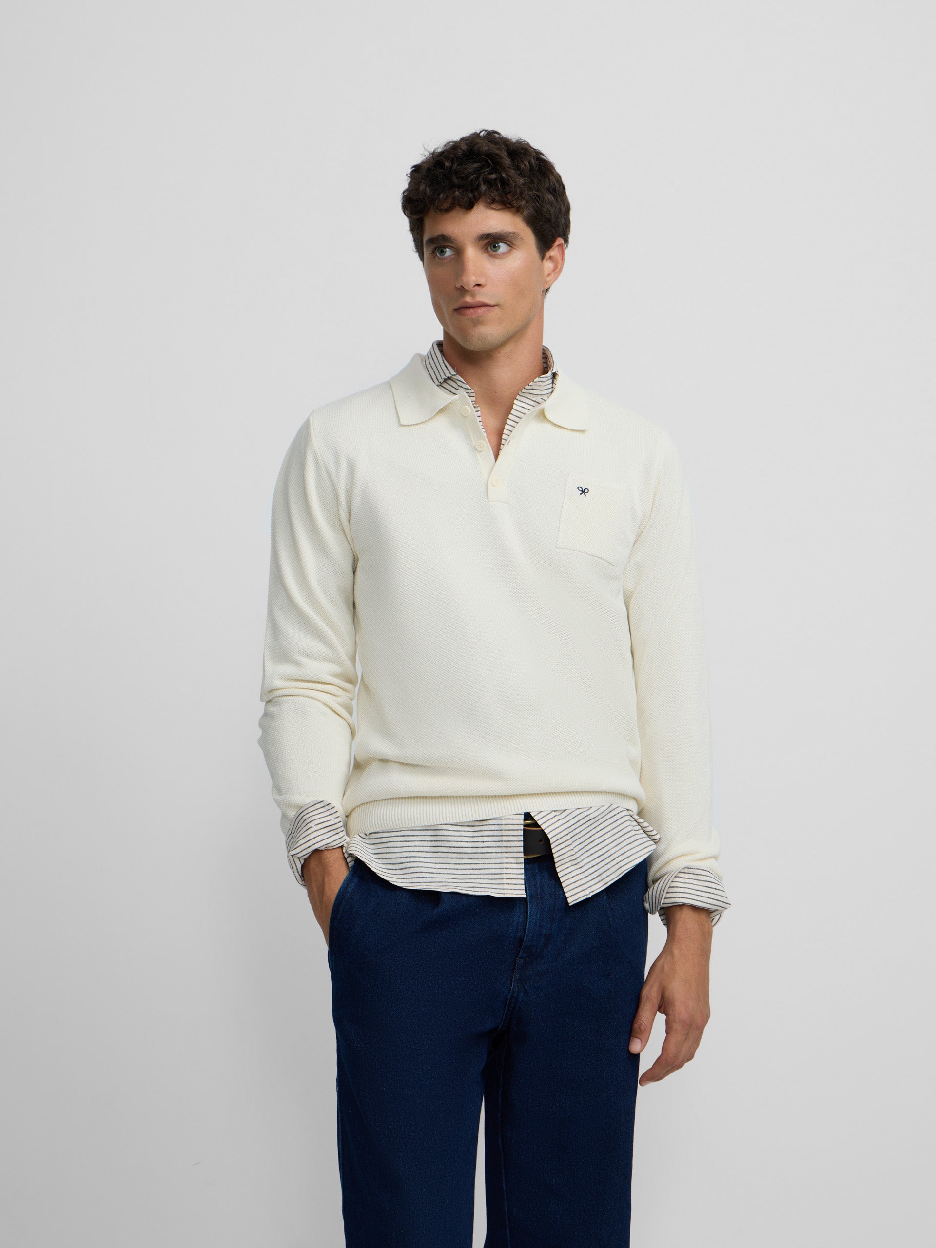 Jersey cuello polo minilogo beige