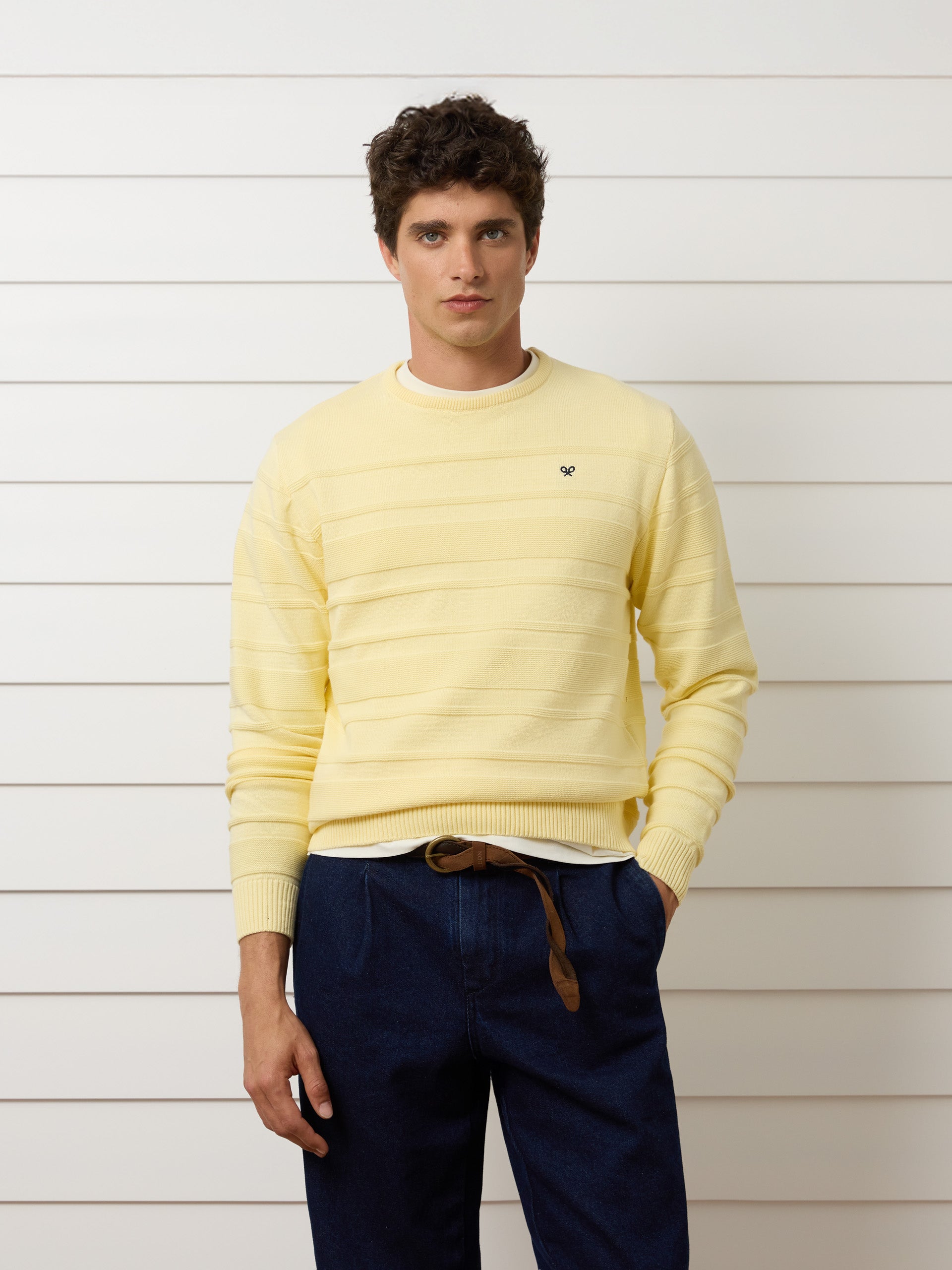 Yellow mini logo braided sweater