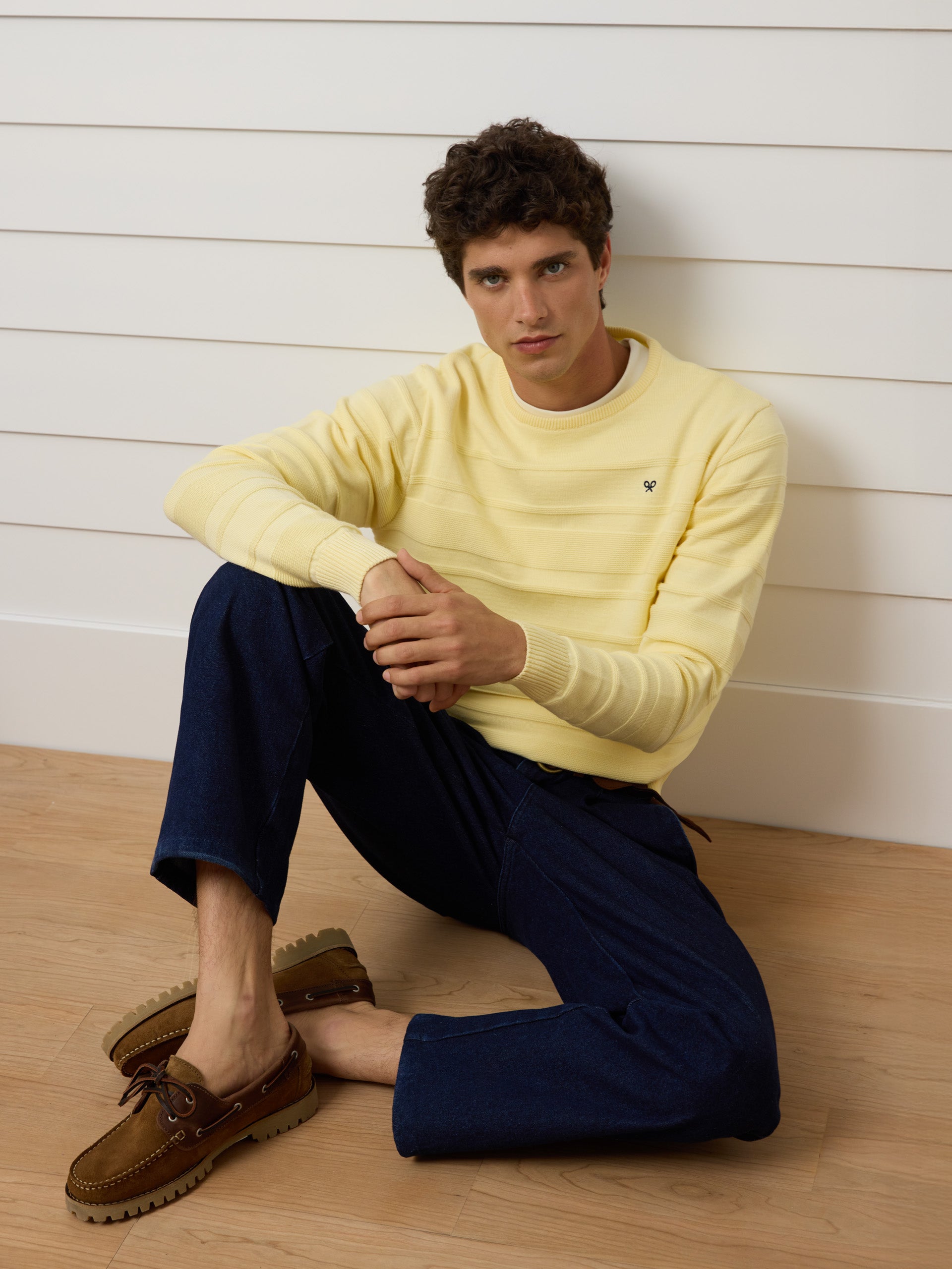 Yellow mini logo braided sweater