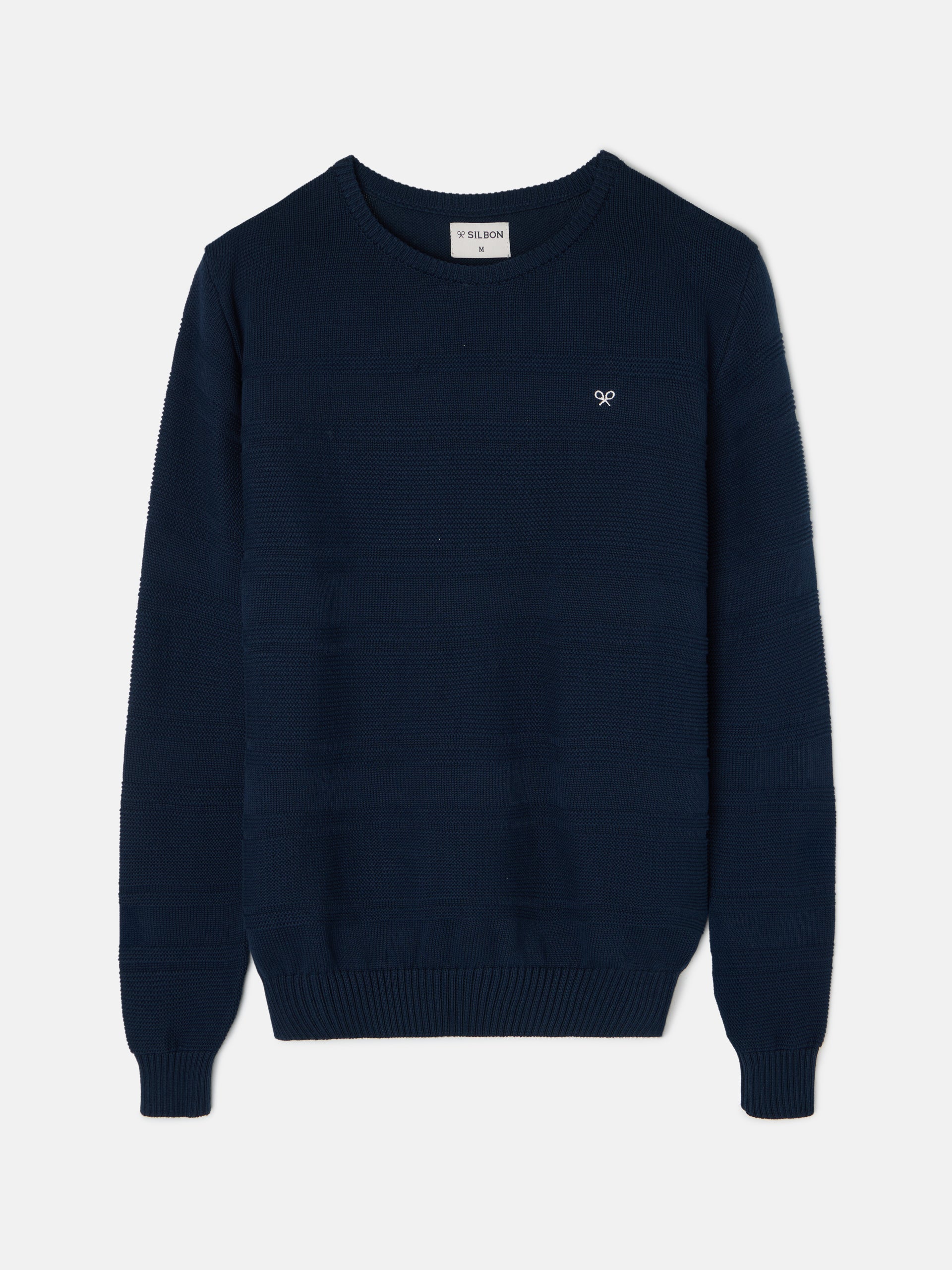 Navy blue mini logo braided sweater