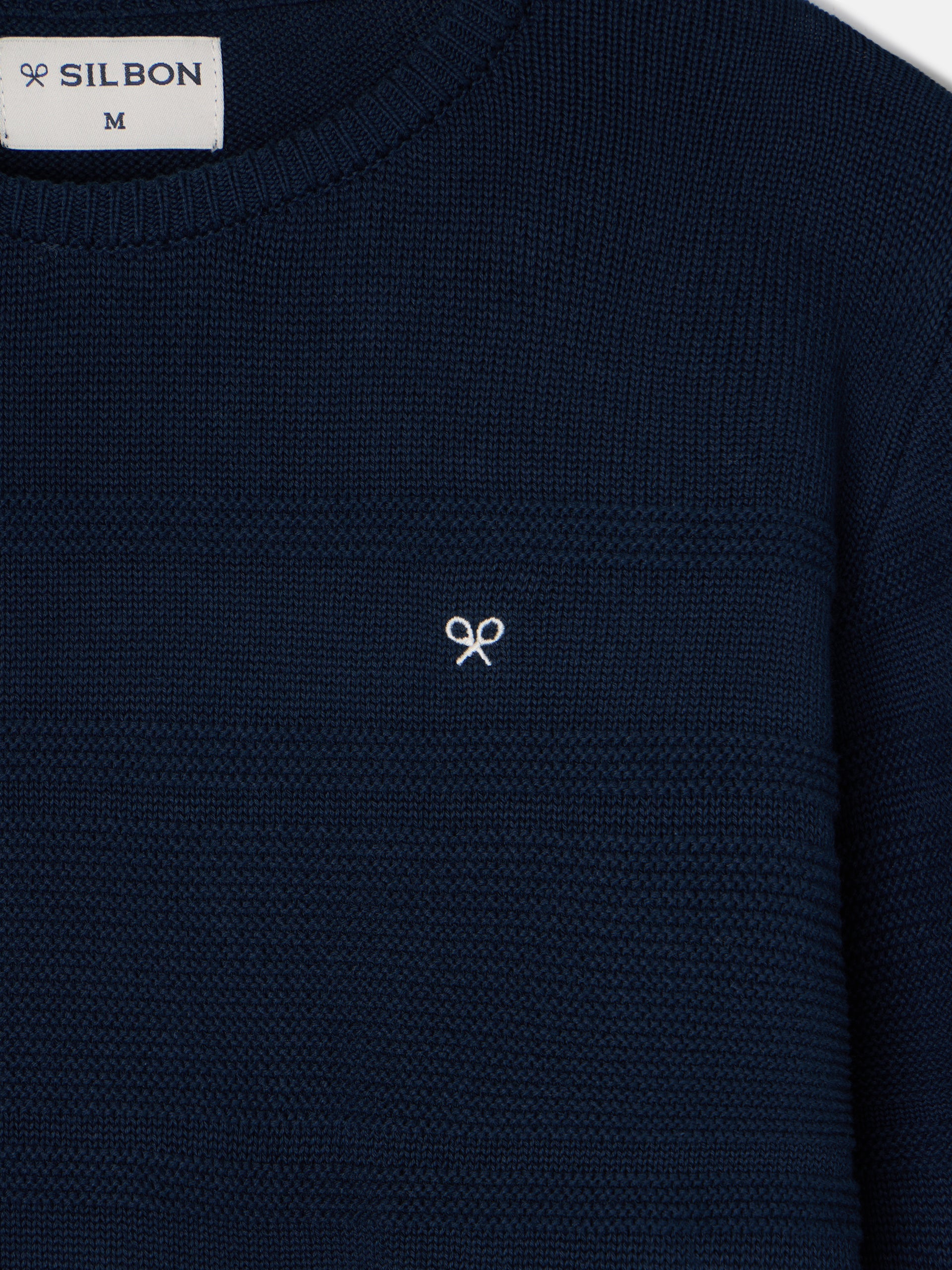 Navy blue mini logo braided sweater