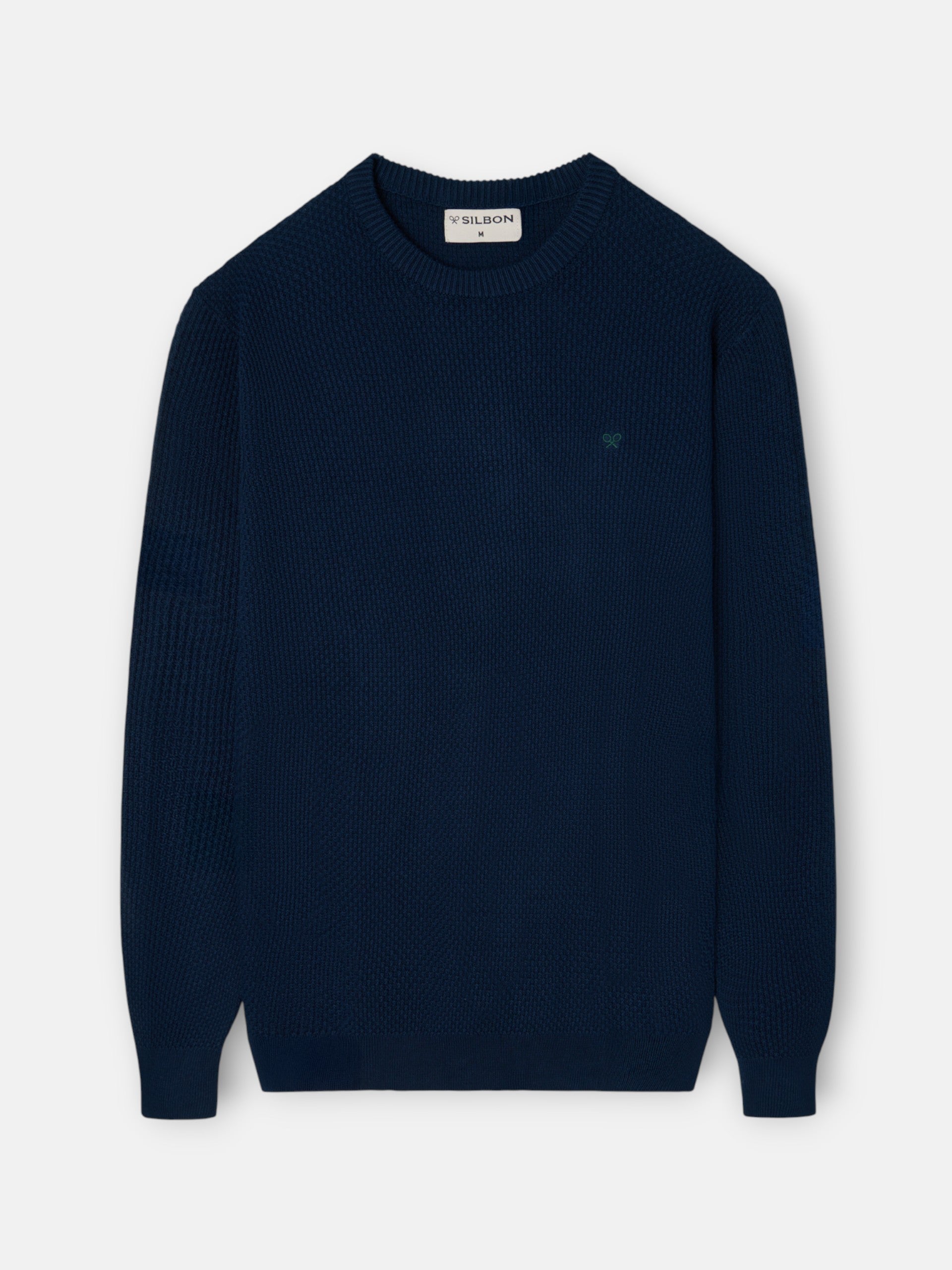 navy blue structured round neck sweater