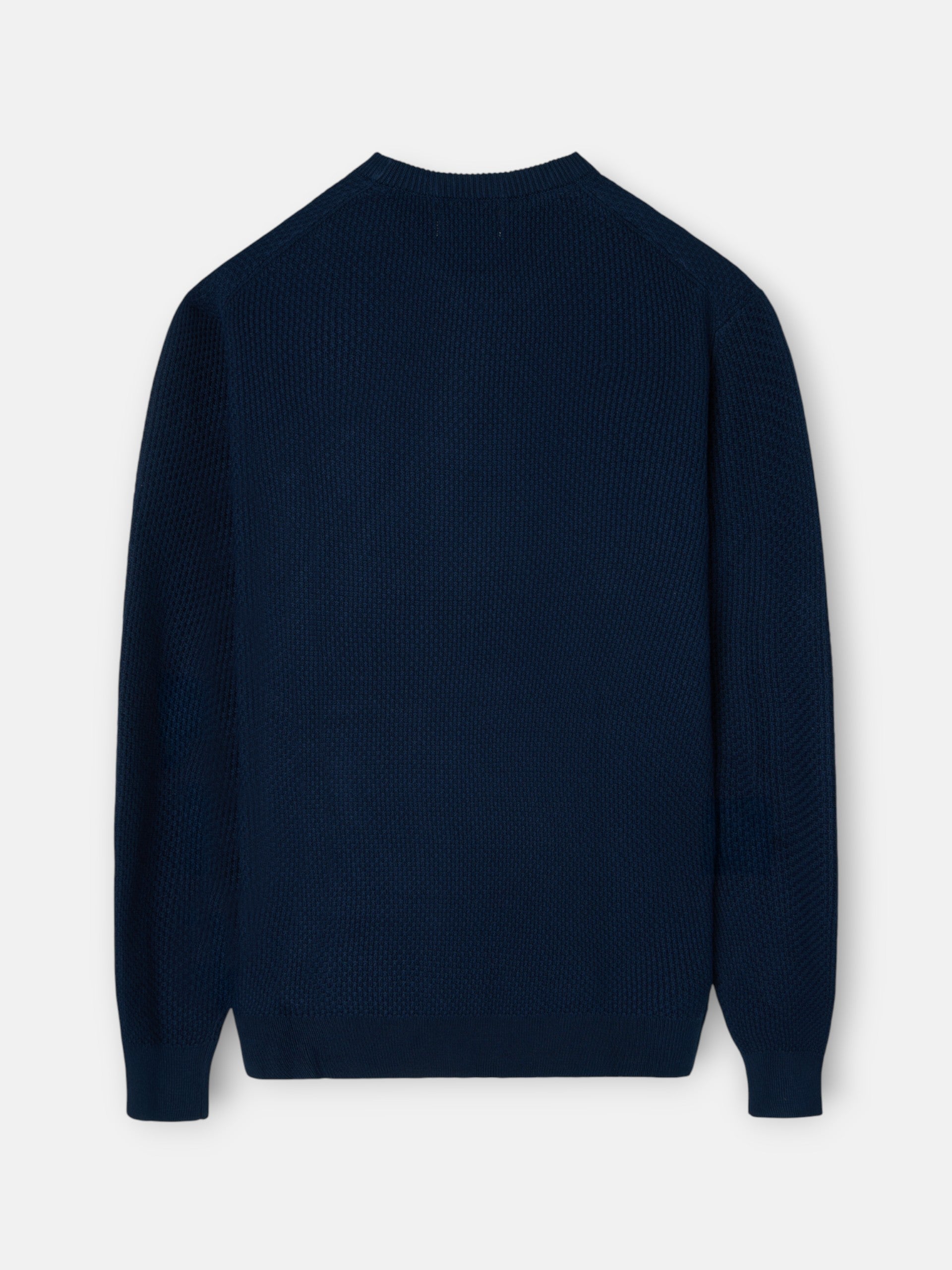 navy blue structured round neck sweater