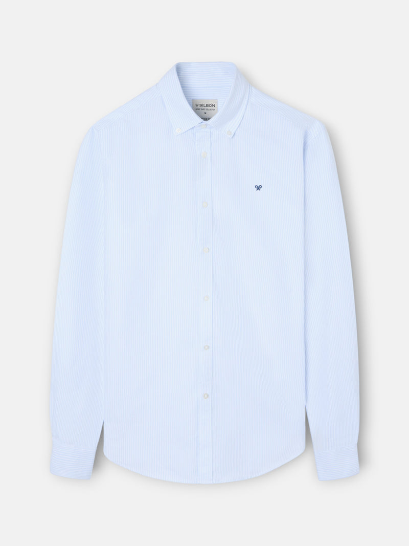 Camisa sport oxford regular fit riscas azul claro