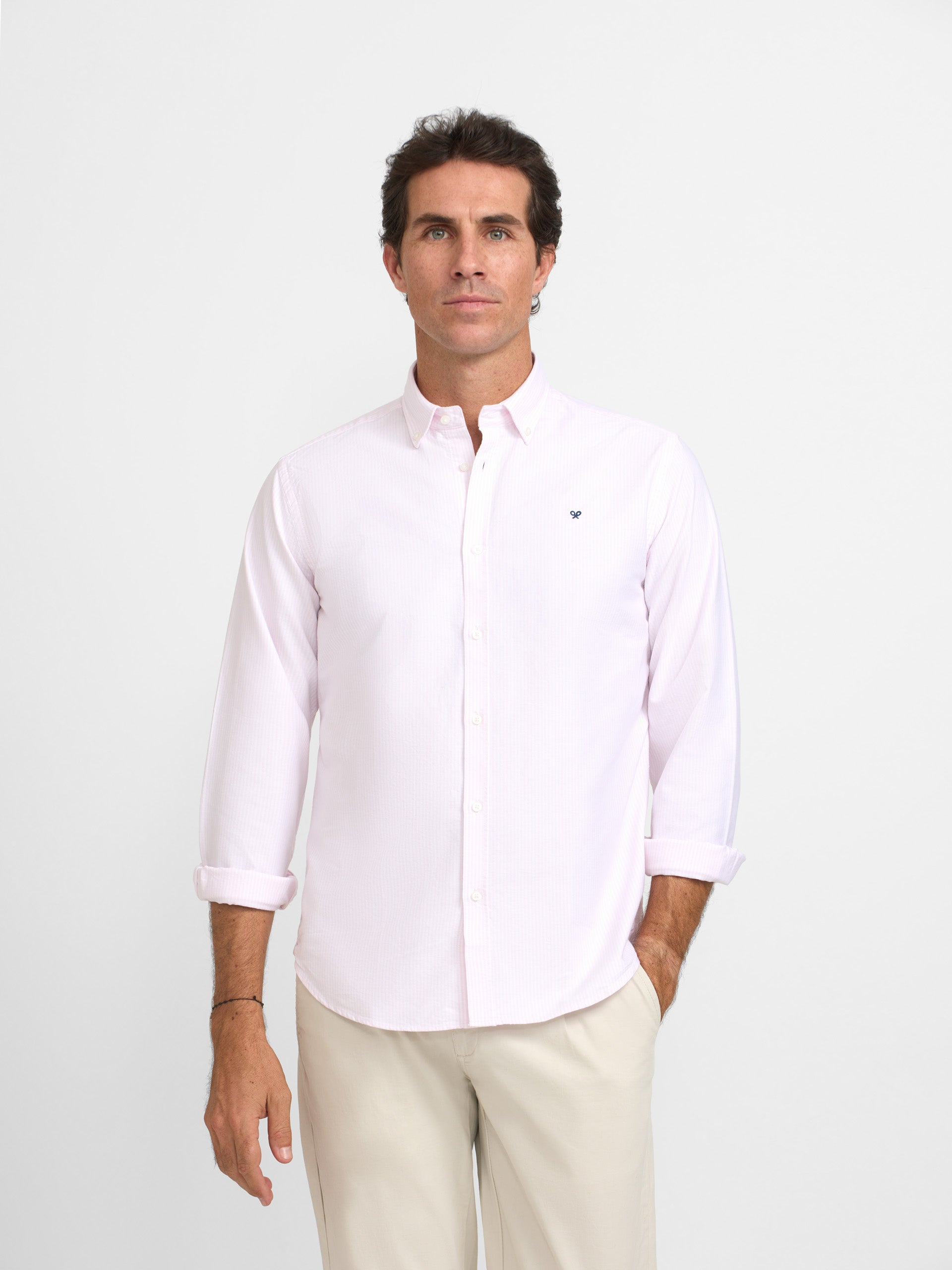 Chemise de sport Oxford à rayures roses | Silbon Français Chemise de sport Oxford à rayures roses | Silbon Français