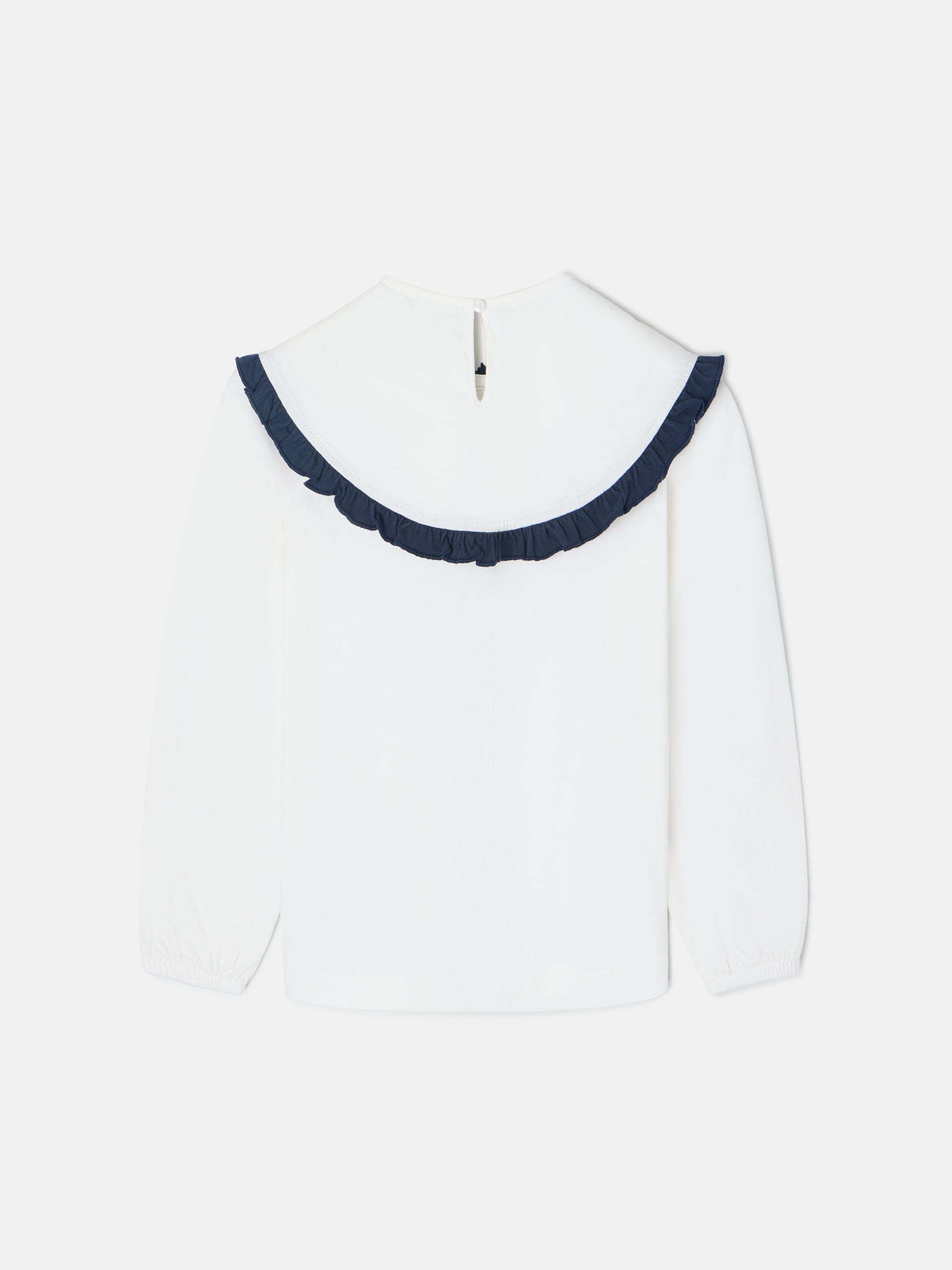 Ecru girl's long-sleeved t-shirt with a popcorn neck