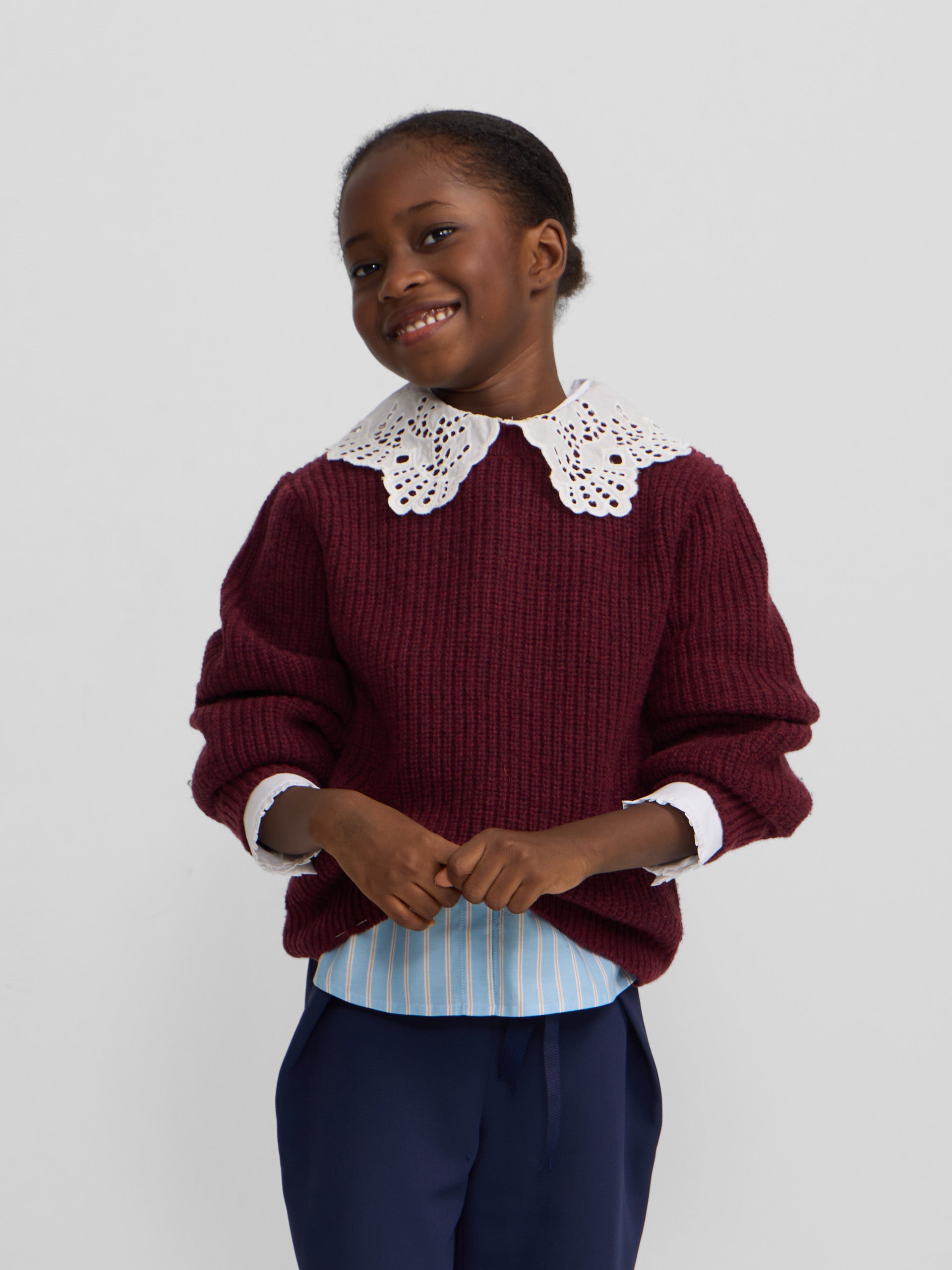 Pull col roulé en maille bordeaux pour fille