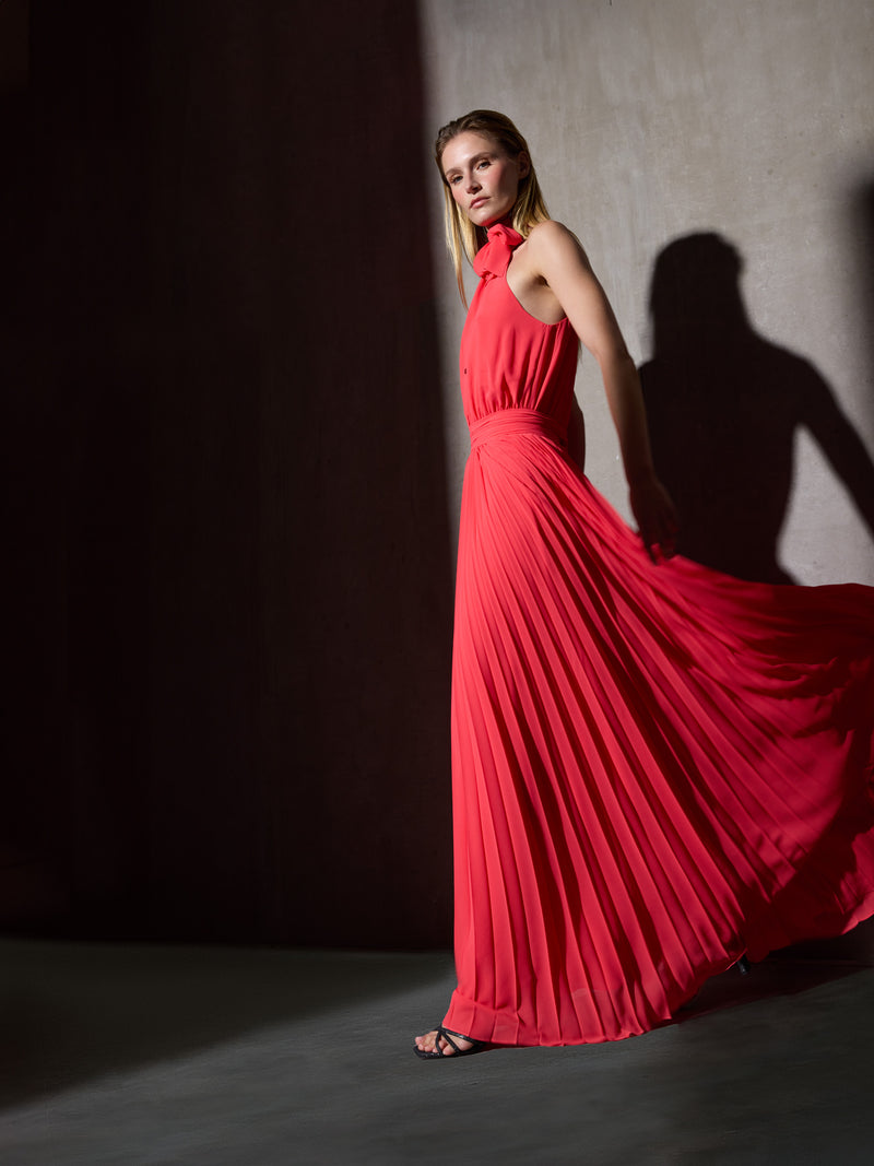 Vestido CaprileXSilbon plisado lazo coral