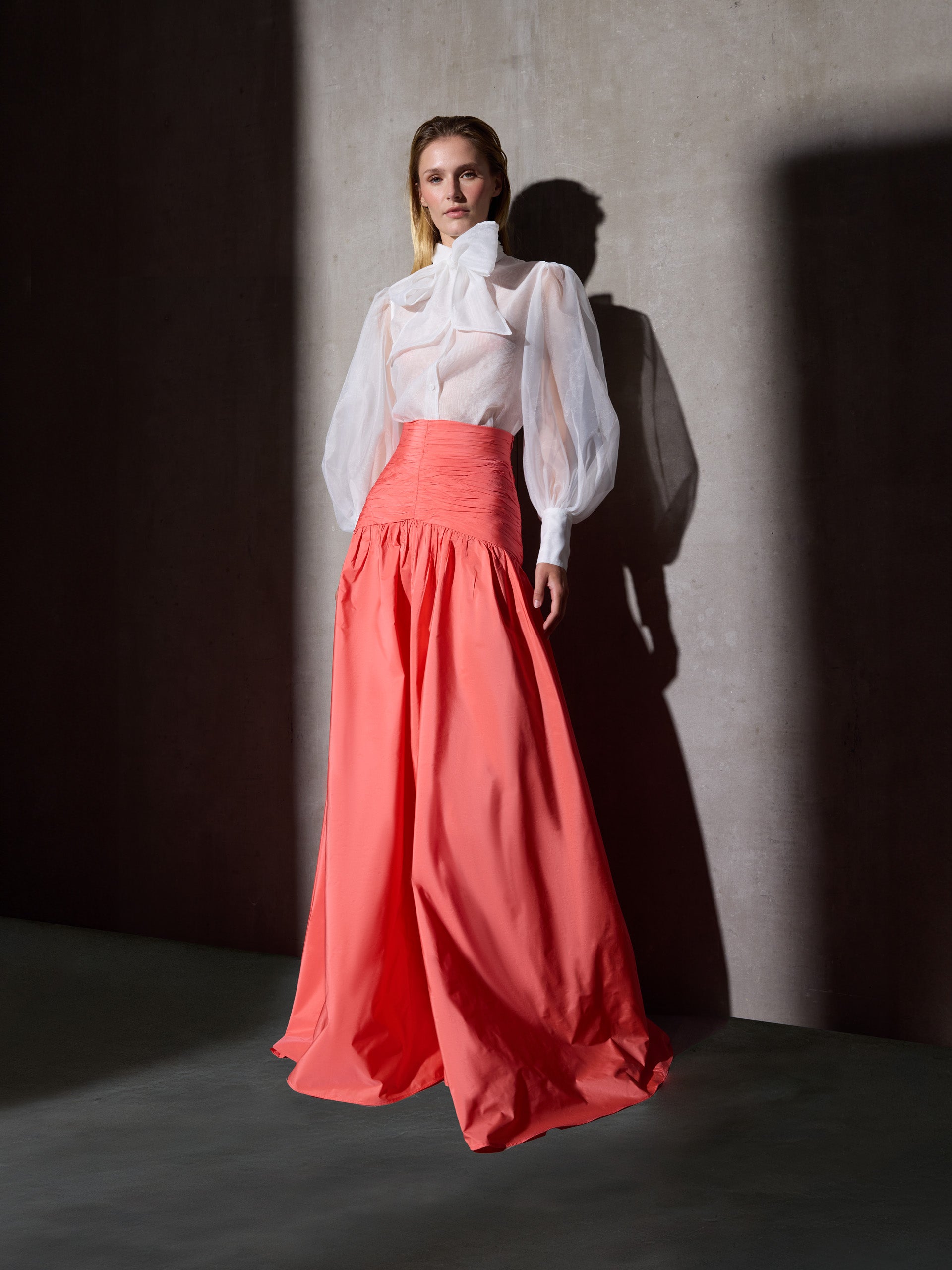 Jupe en taffetas corail CaprileXSilbon