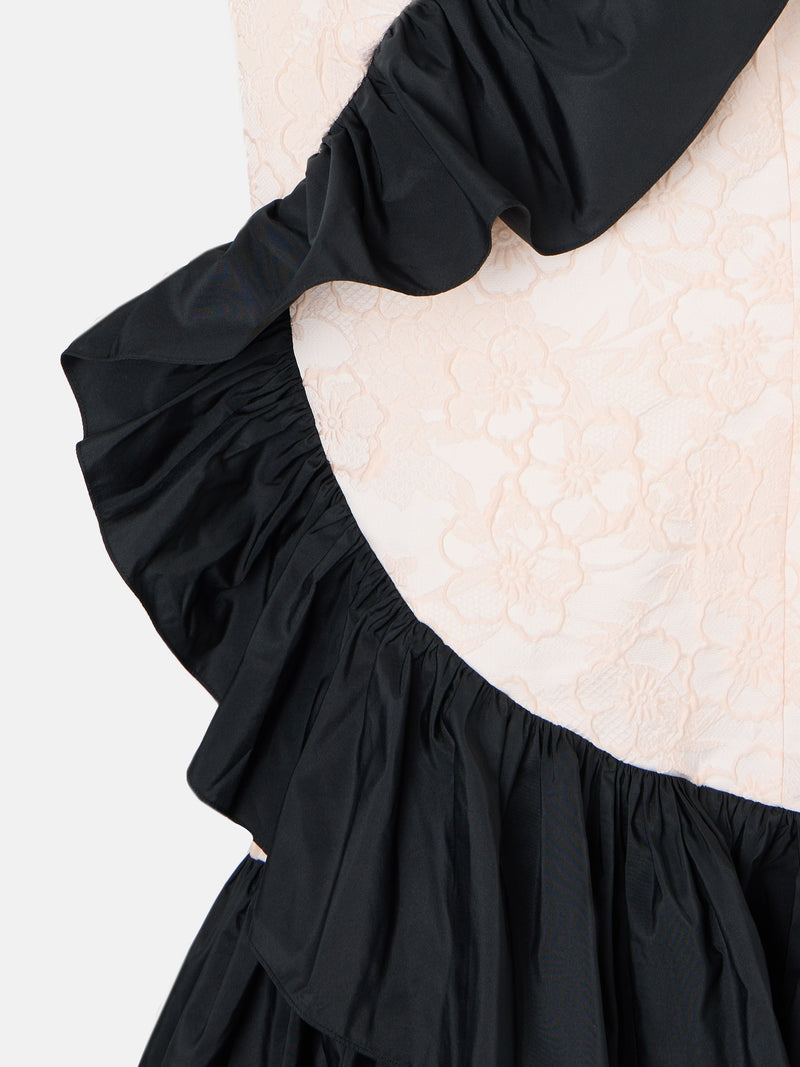 Vestido CaprileXSilbon bicolor volante marfil