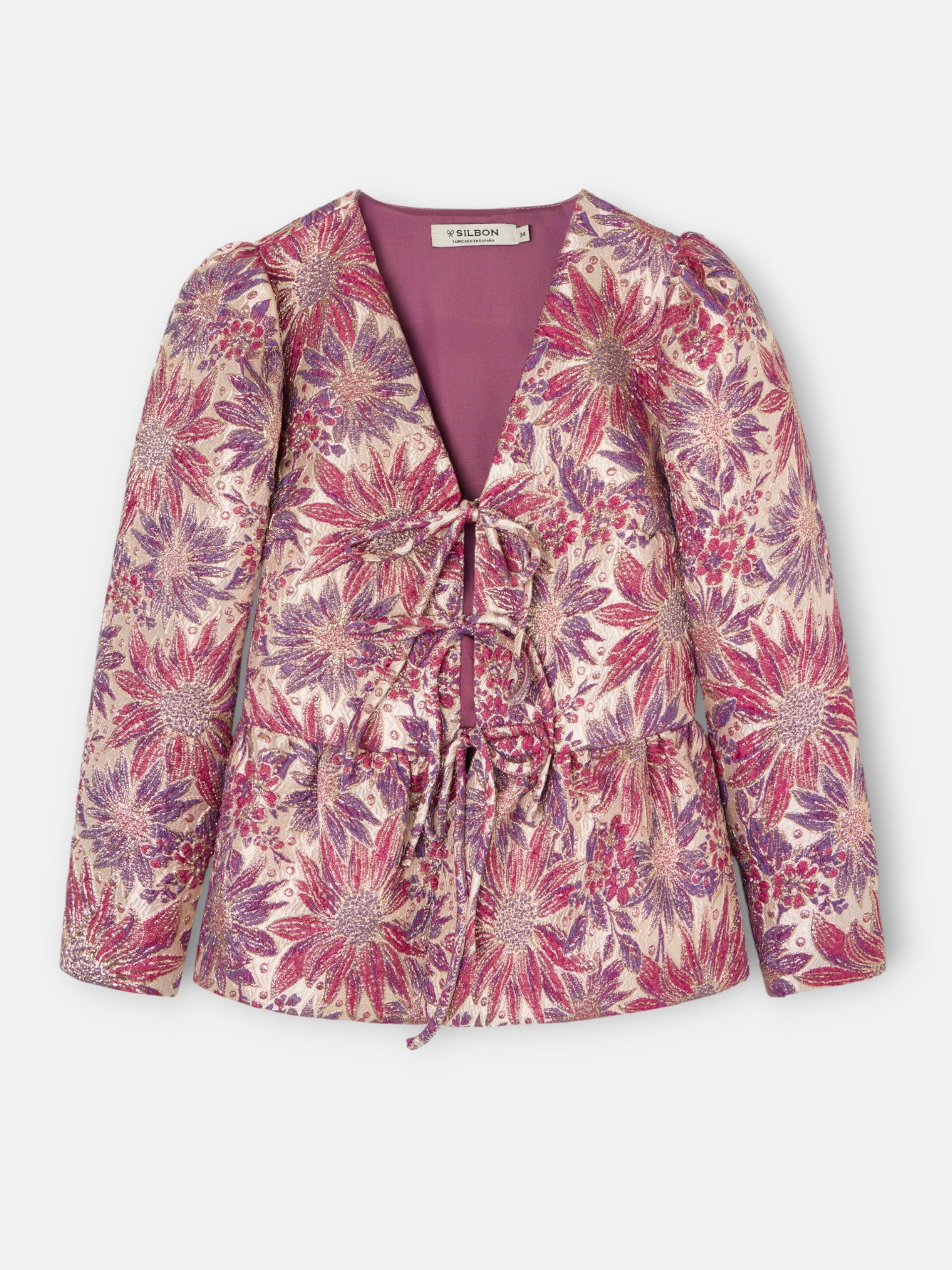 Blusa lazos estampado flores rosas y moradas