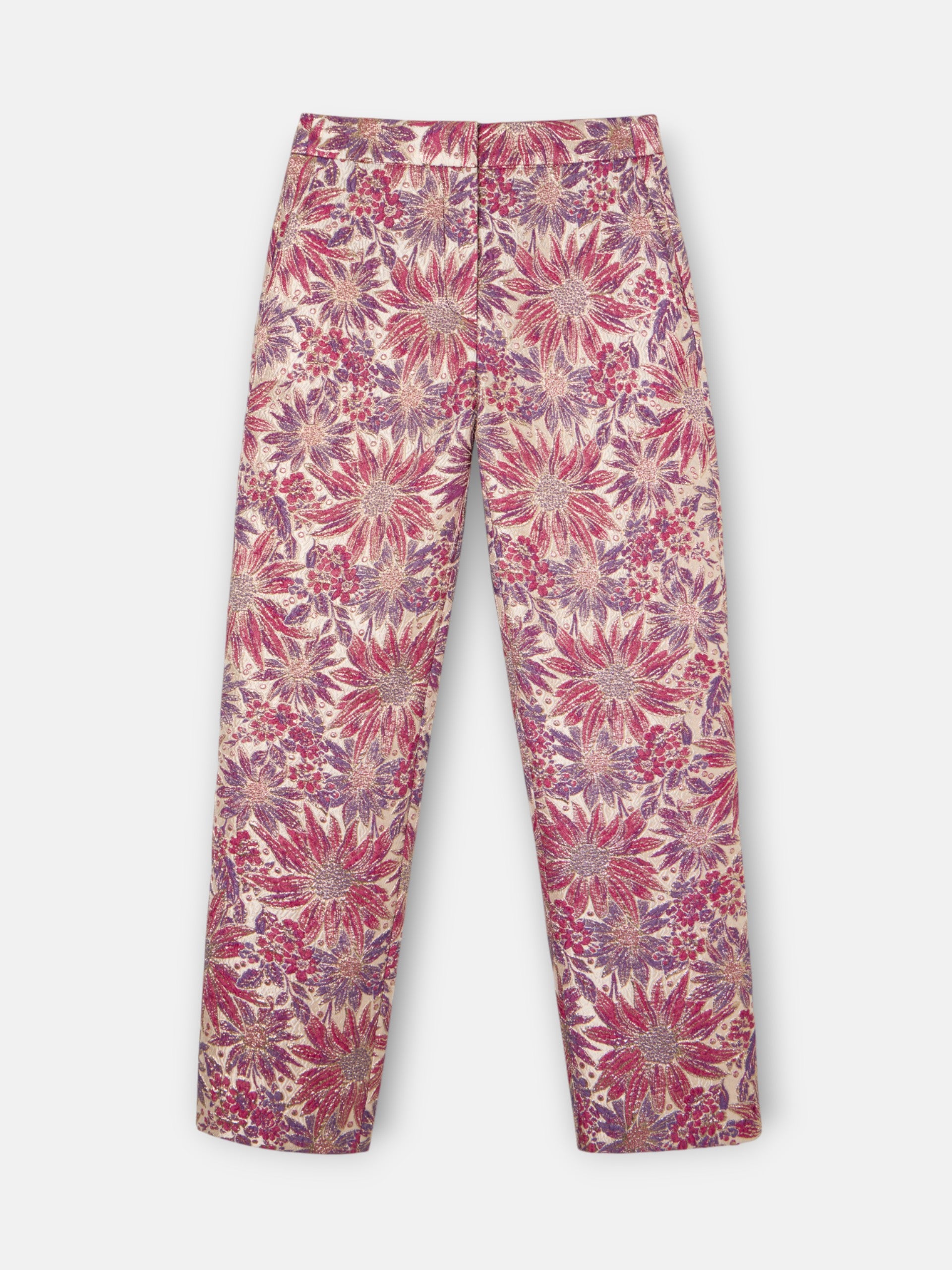 Dress pants with pink and purple floral print