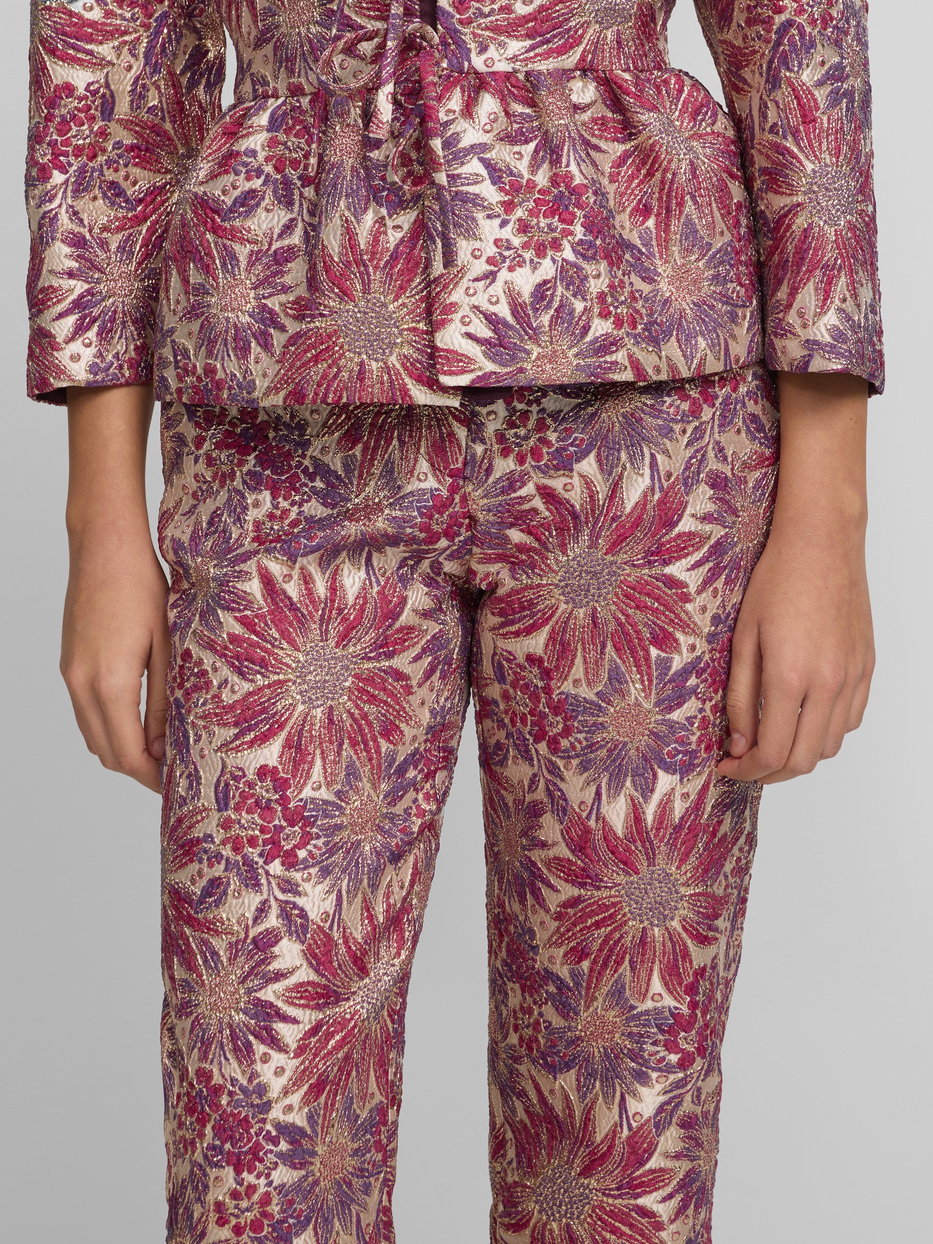 Dress pants with pink and purple floral print